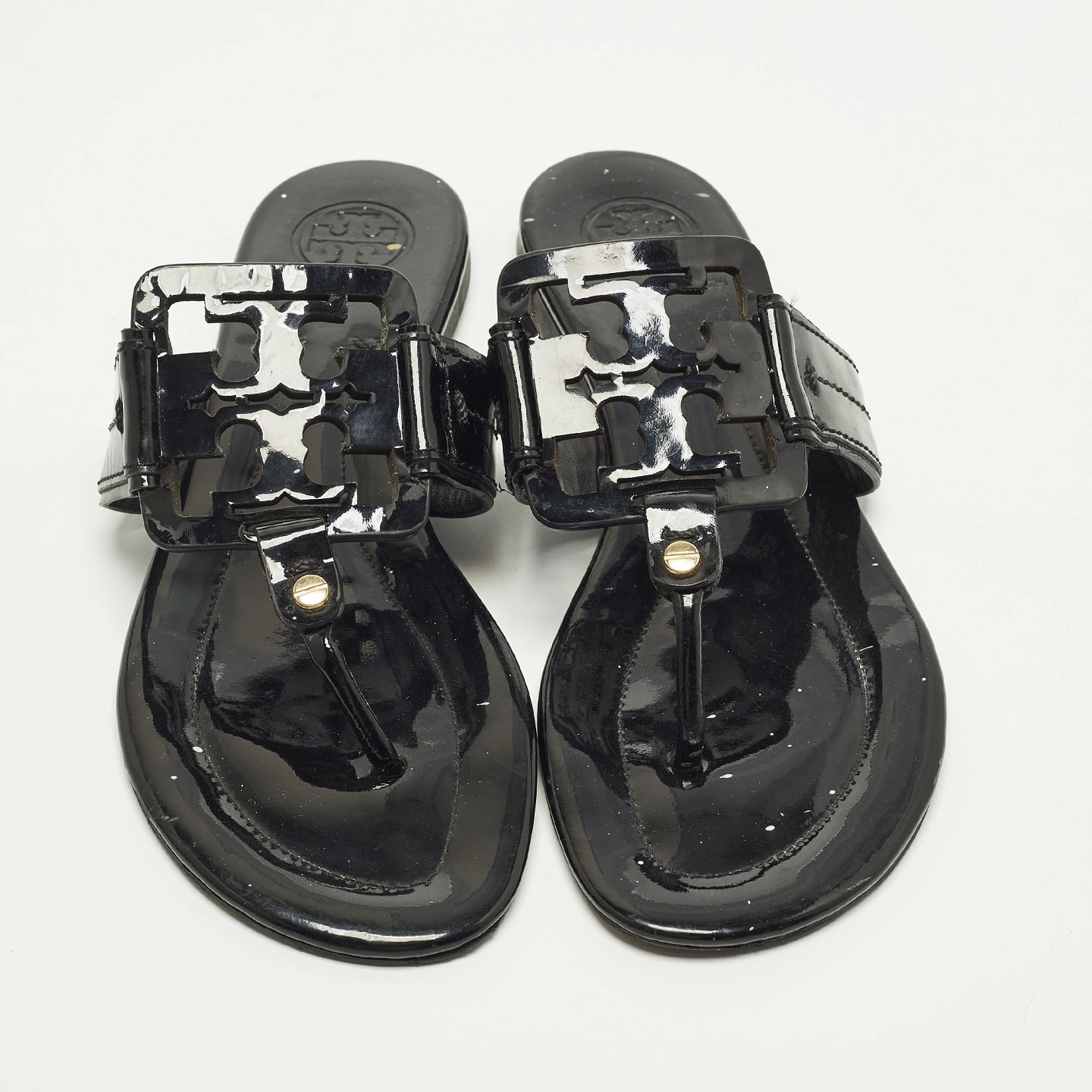Miller Black Patent Leather Thong Flats 2