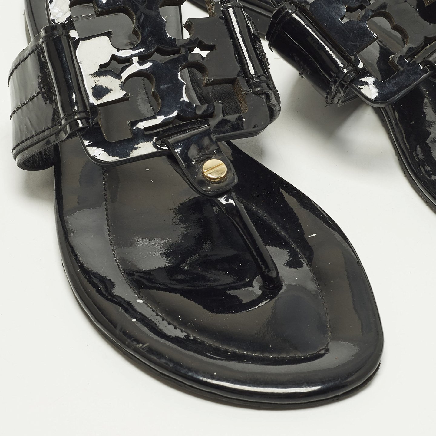Miller Black Patent Leather Thong Flats 5