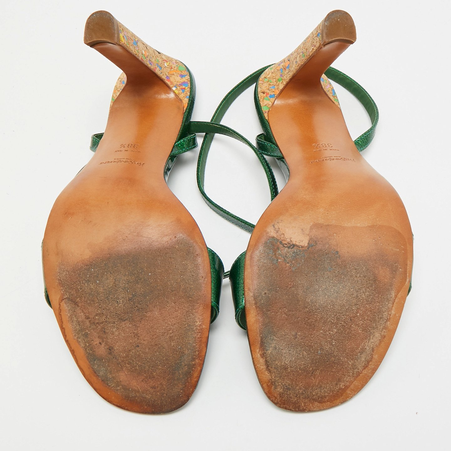 Green Patent Leather Ankle Wrap Sandals 7