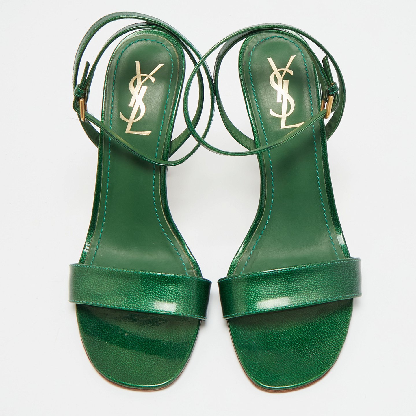 Green Patent Leather Ankle Wrap Sandals 6