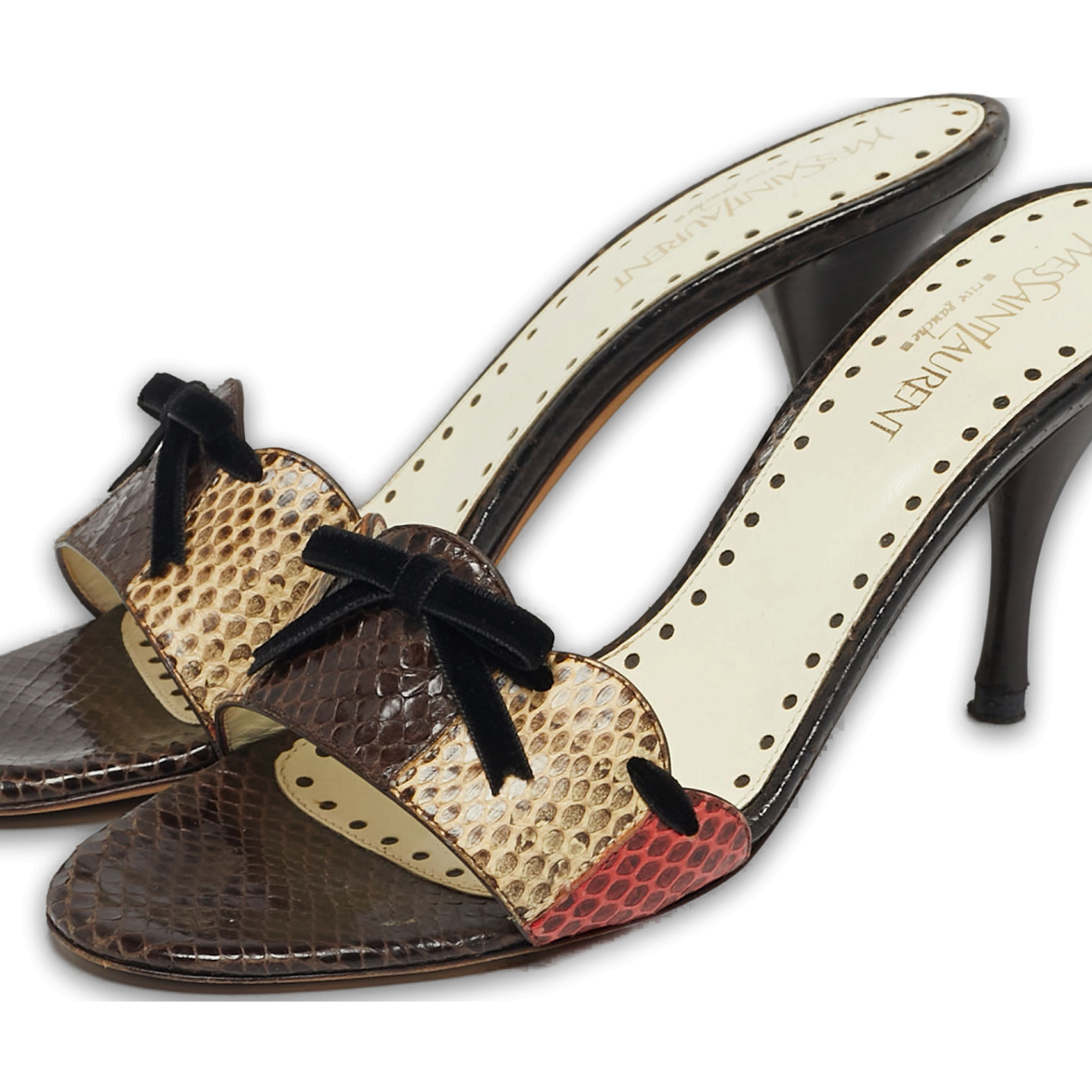 Multicolor Snakeskin Leather Bow Slide Sandals 0