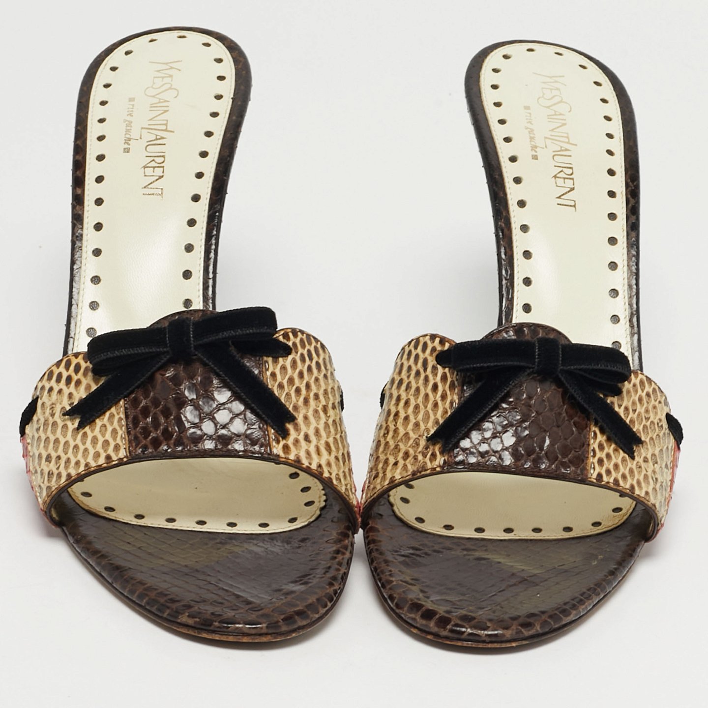 Multicolor Snakeskin Leather Bow Slide Sandals 1