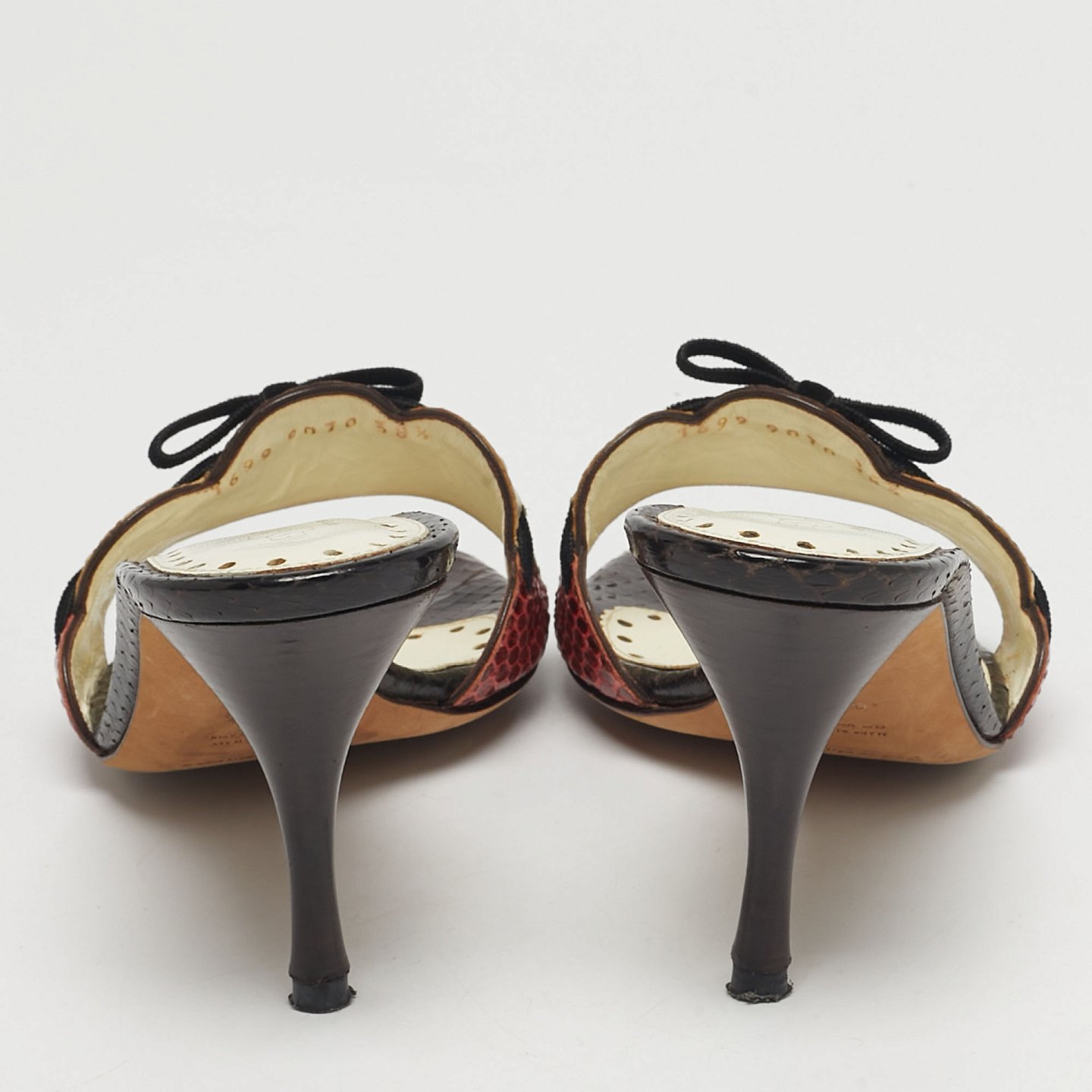 Multicolor Snakeskin Leather Bow Slide Sandals 3