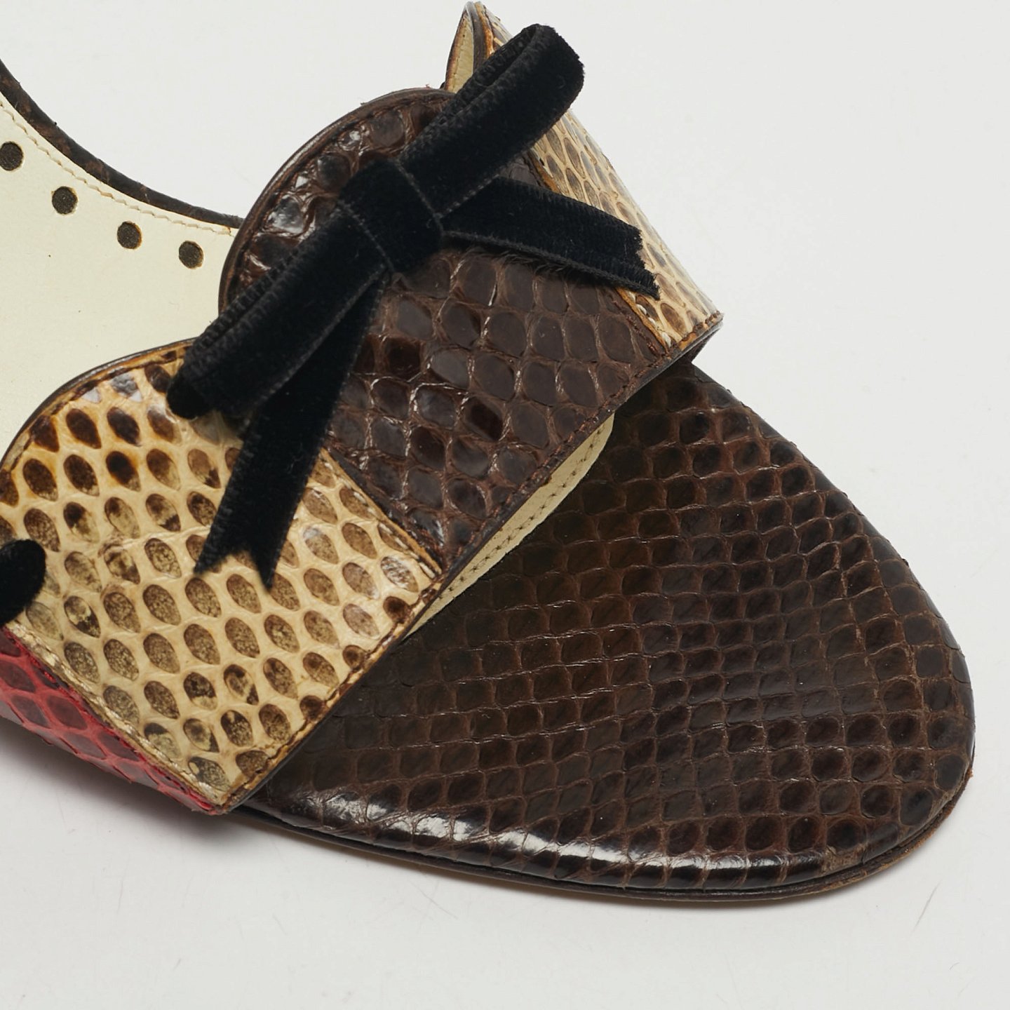 Multicolor Snakeskin Leather Bow Slide Sandals 5