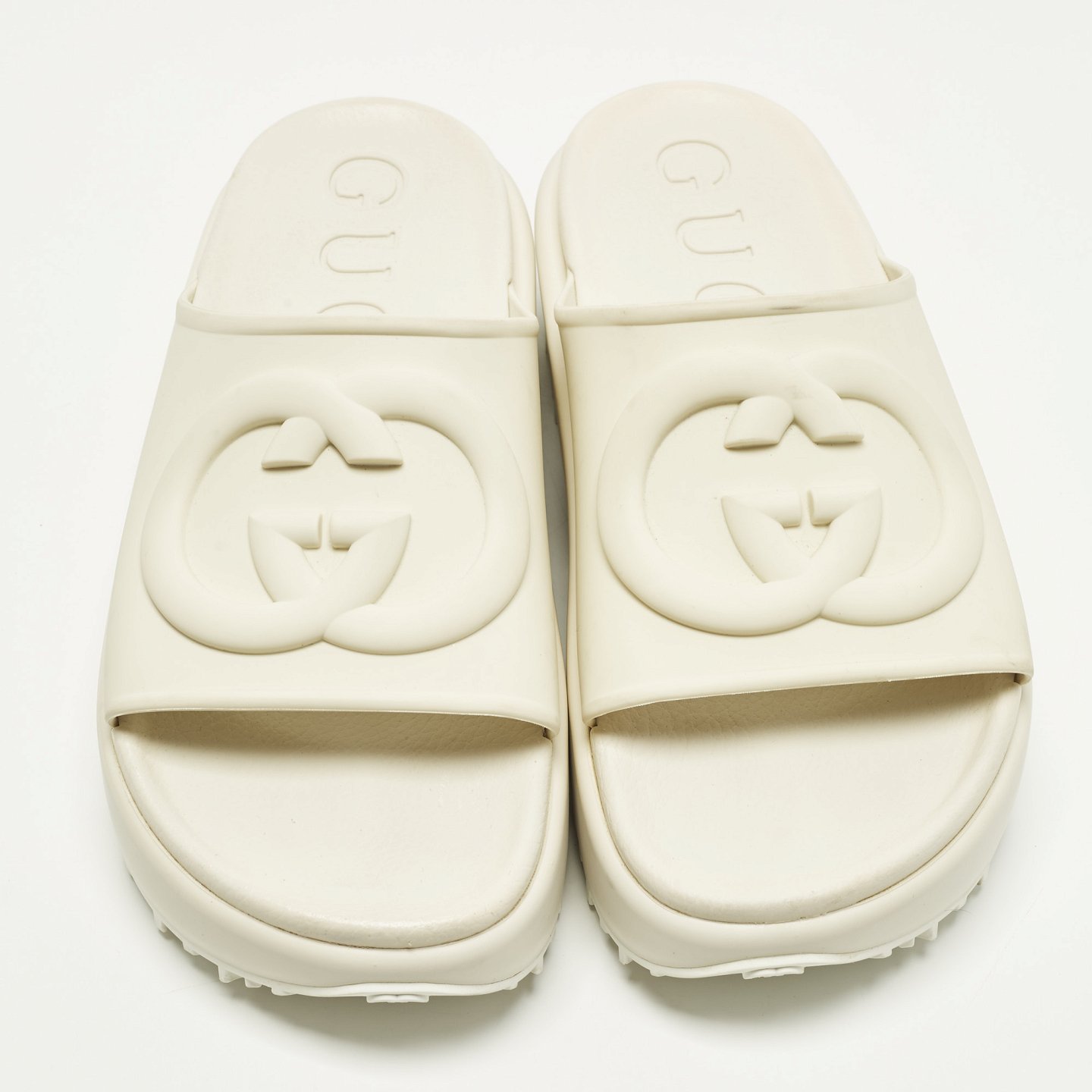 GG Beige Rubber Platform Slide Sandals 8