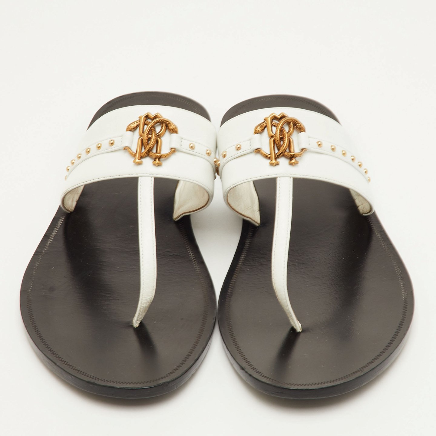 Studded White Leather Thong Flats 1