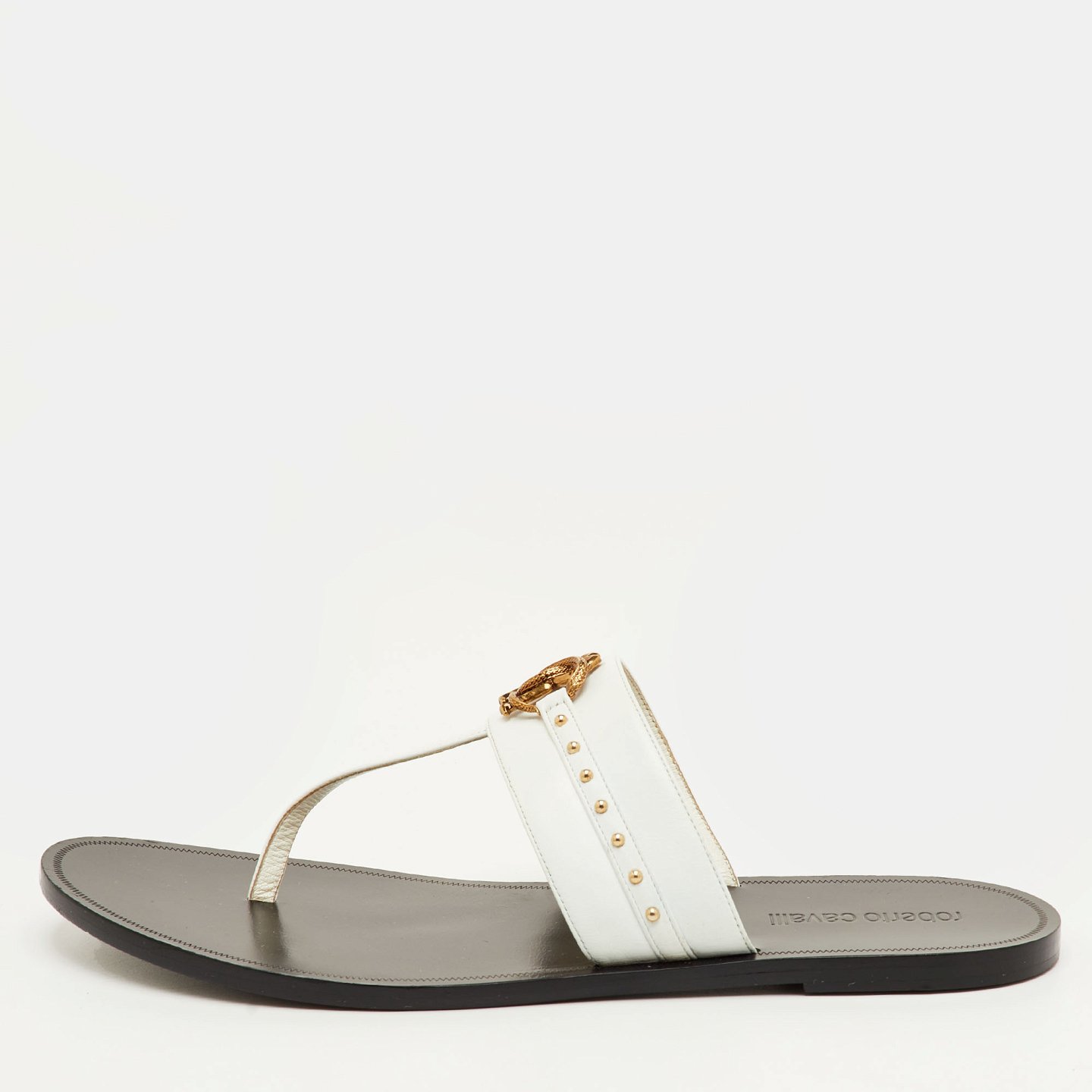 Studded White Leather Thong Flats 7
