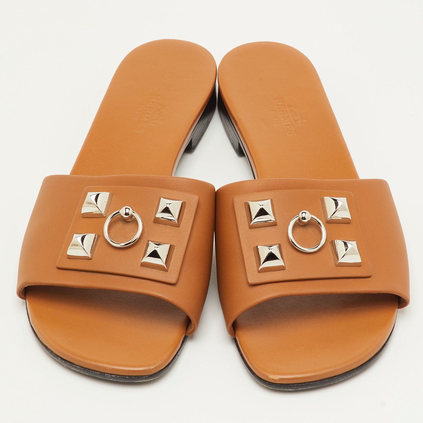 Dune Bois Tan Leather Flat Slide Sandals 3