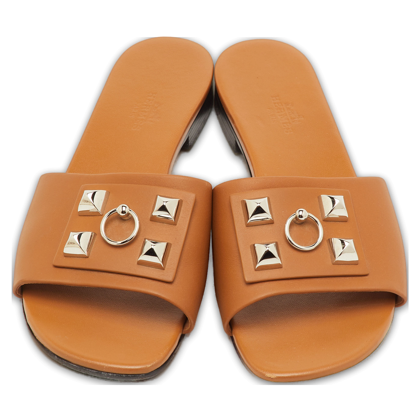 Dune Bois Tan Leather Flat Slide Sandals 0