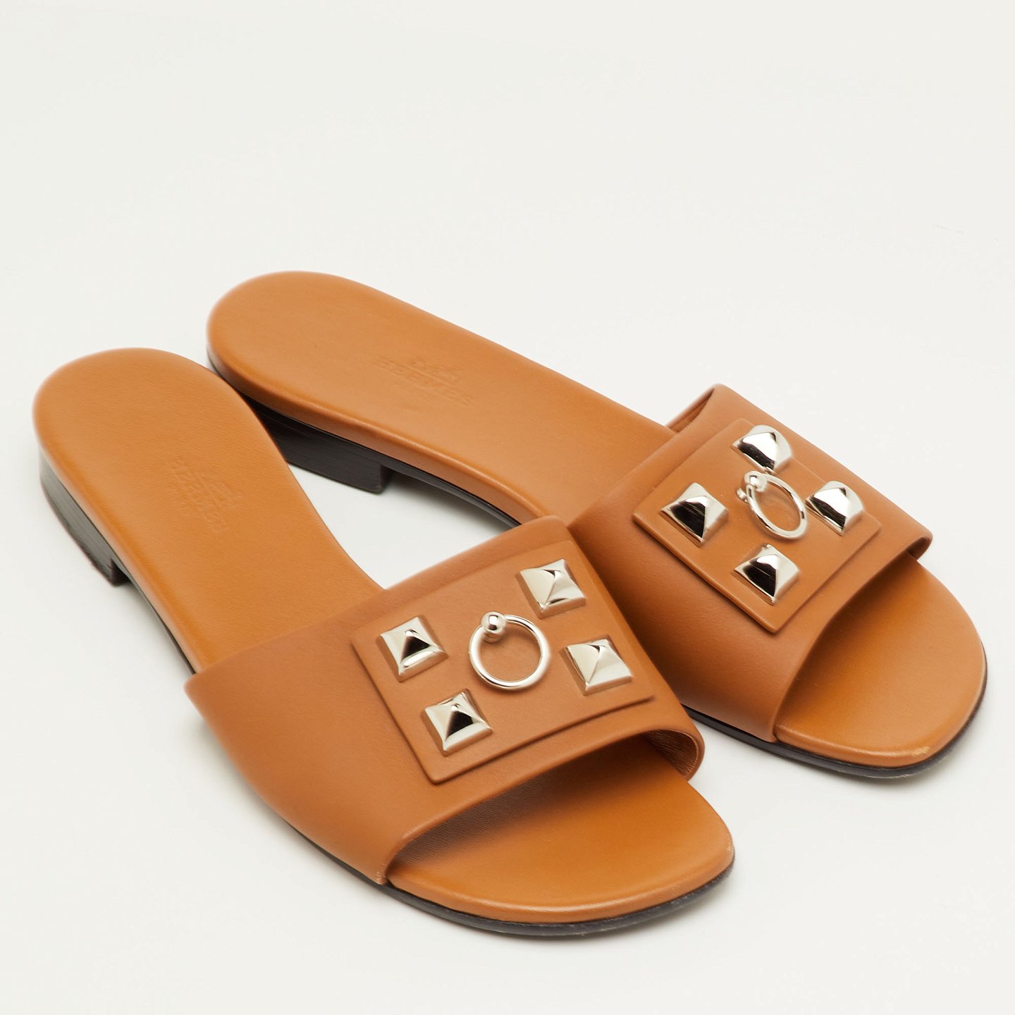 Dune Bois Tan Leather Flat Slide Sandals 4