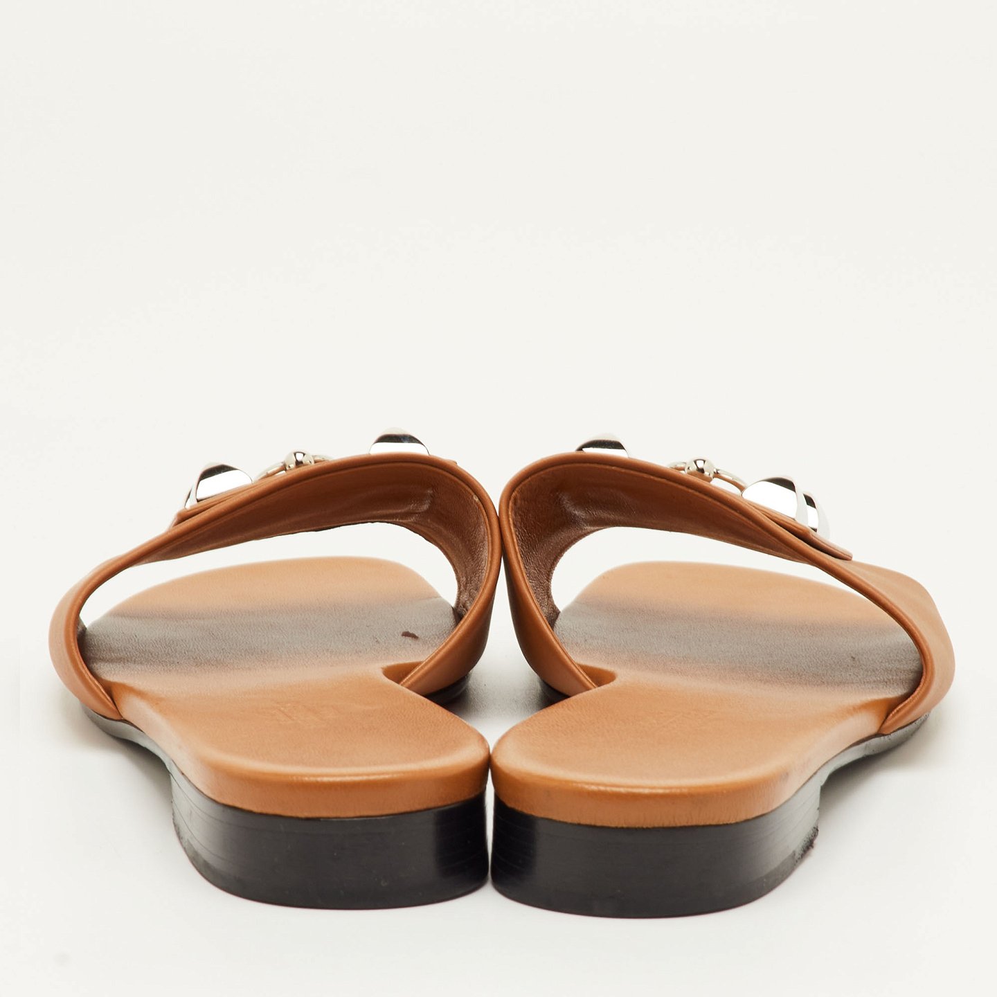 Dune Bois Tan Leather Flat Slide Sandals 5