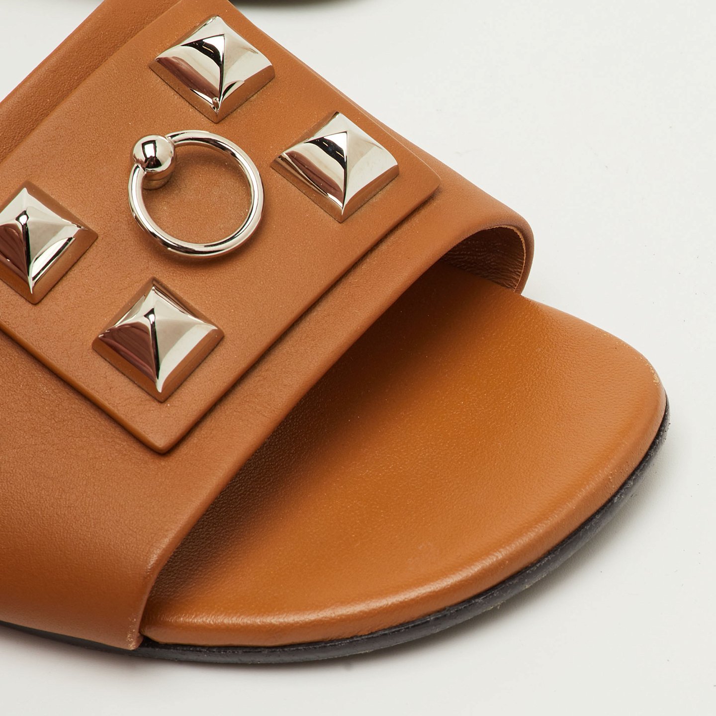 Dune Bois Tan Leather Flat Slide Sandals 6