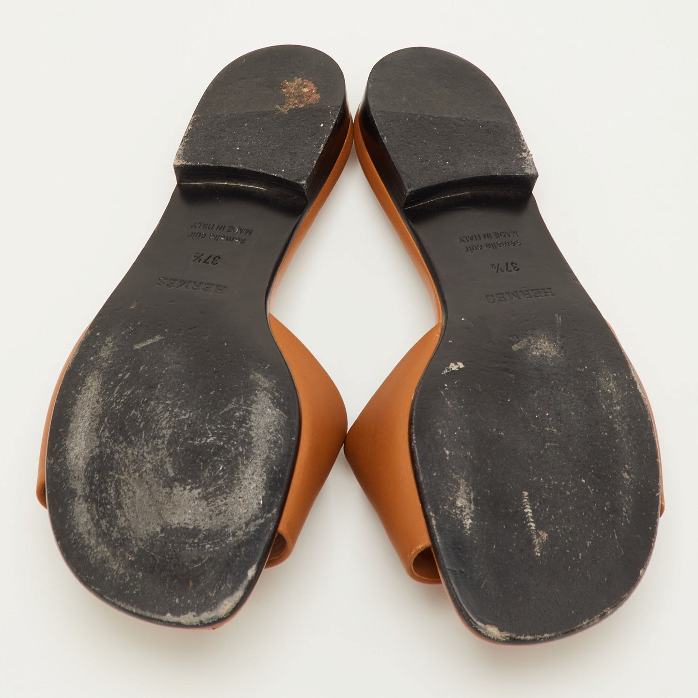 Dune Bois Tan Leather Flat Slide Sandals 7