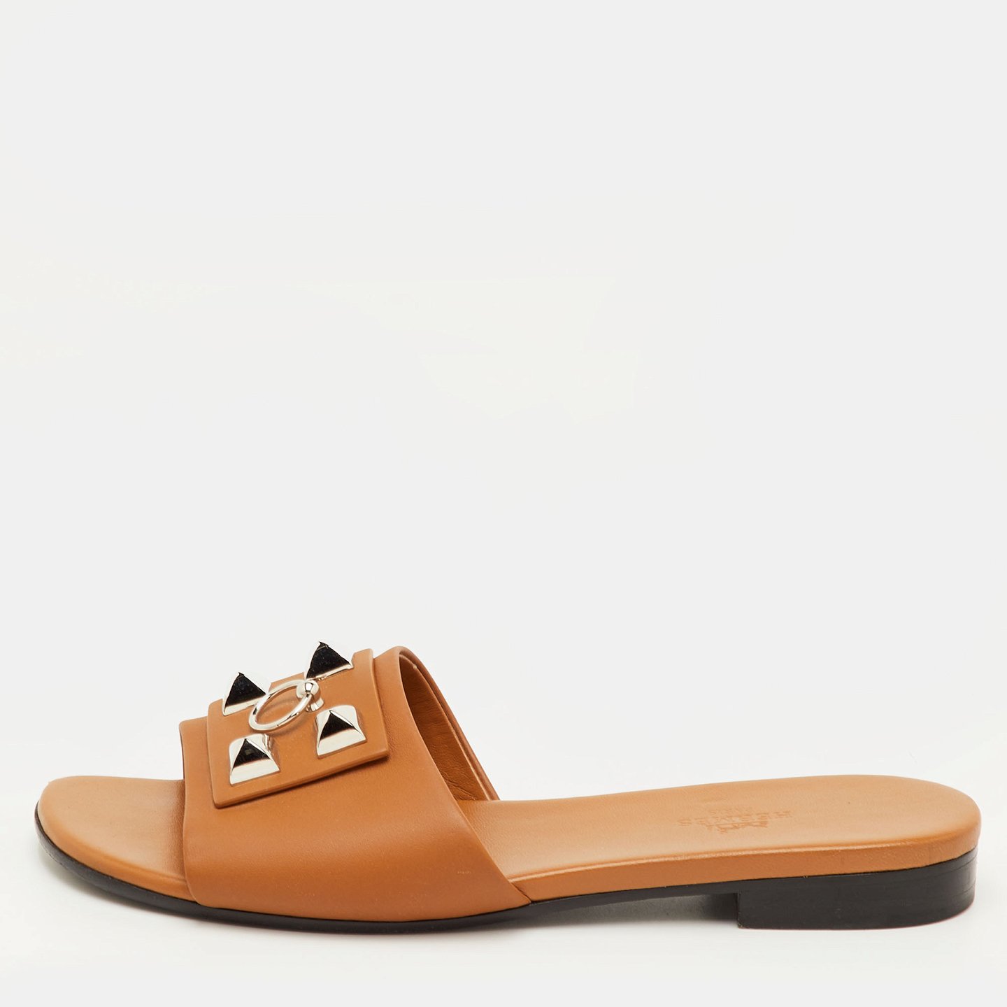 Dune Bois Tan Leather Flat Slide Sandals 1
