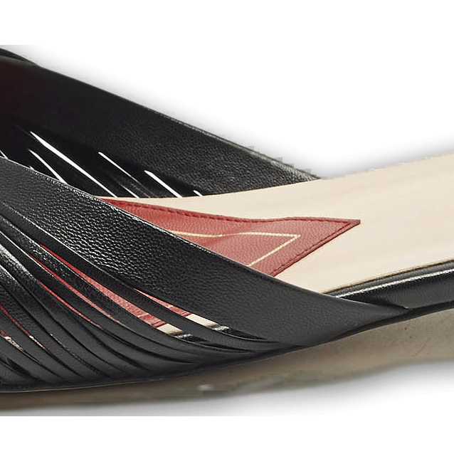 Black Leather knot Detail Flat Slide 0