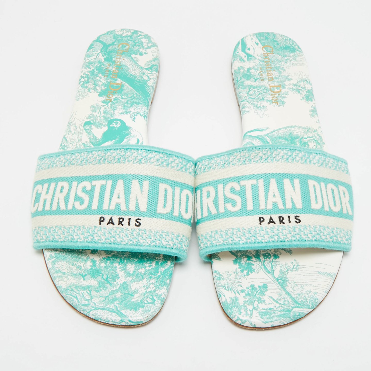Dway Green/White Canvas Slide Sandals 3