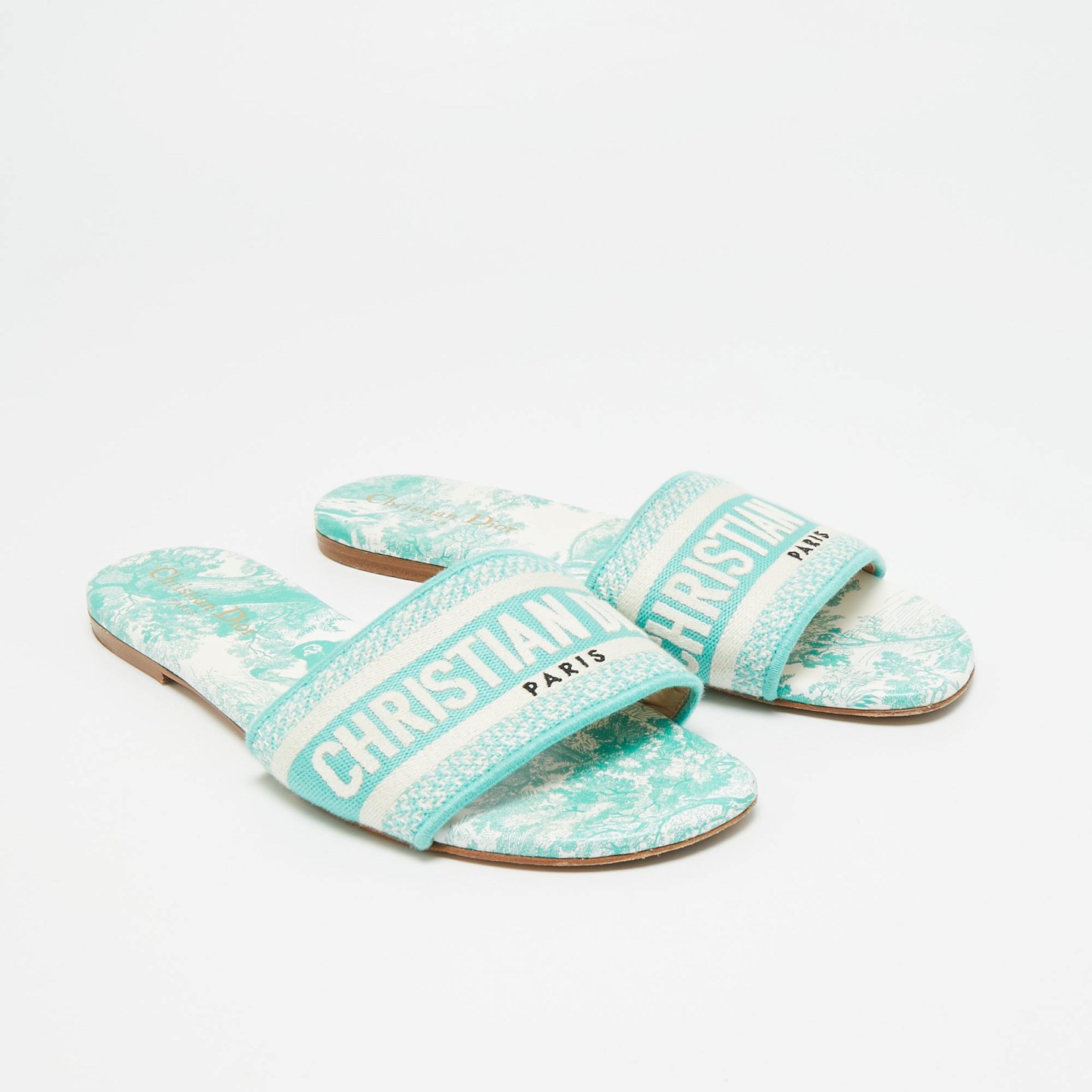 Dway Green/White Canvas Slide Sandals 4