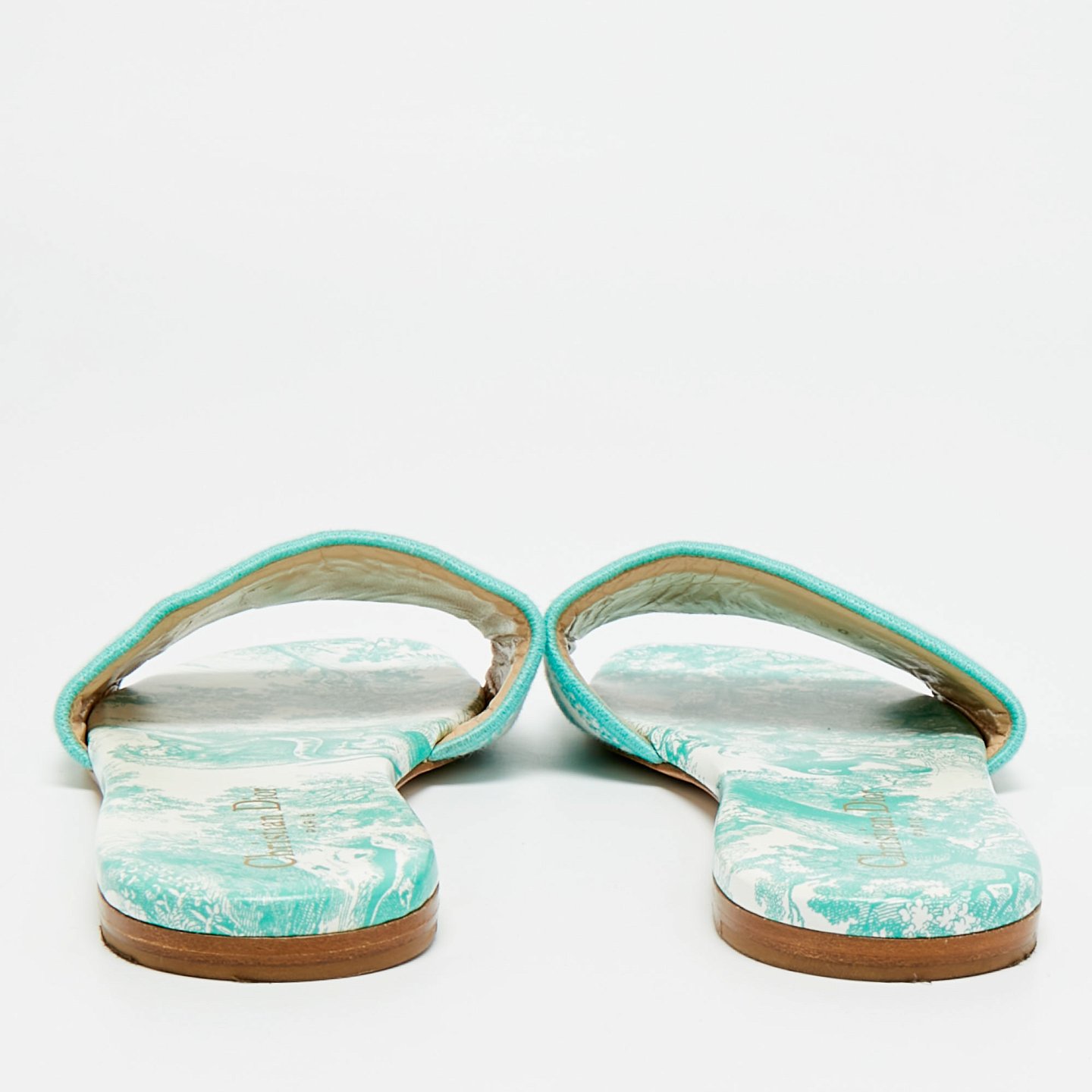 Dway Green/White Canvas Slide Sandals 6