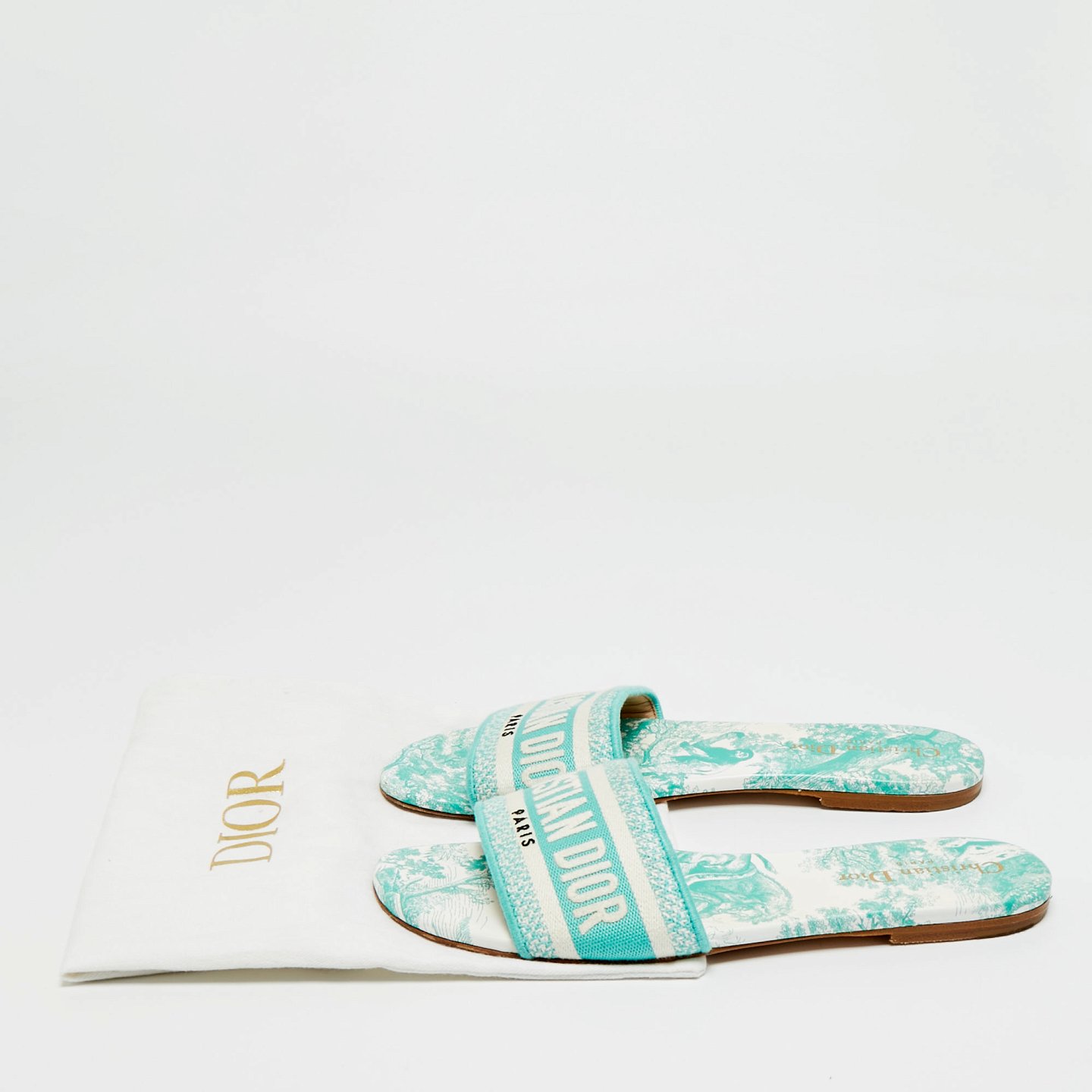 Dway Green/White Canvas Slide Sandals 7