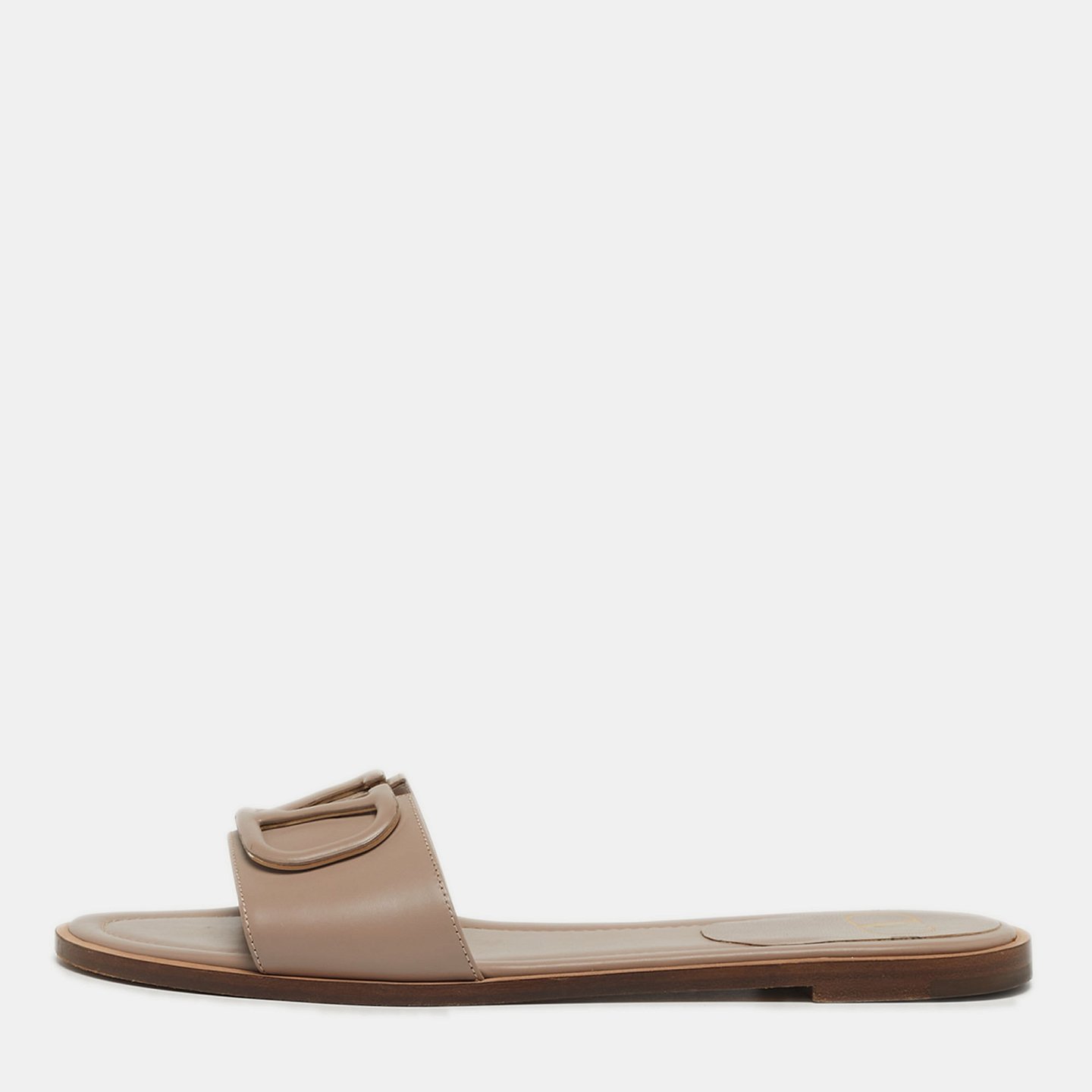 Escape V logo Beige Leather Flat Slides 9