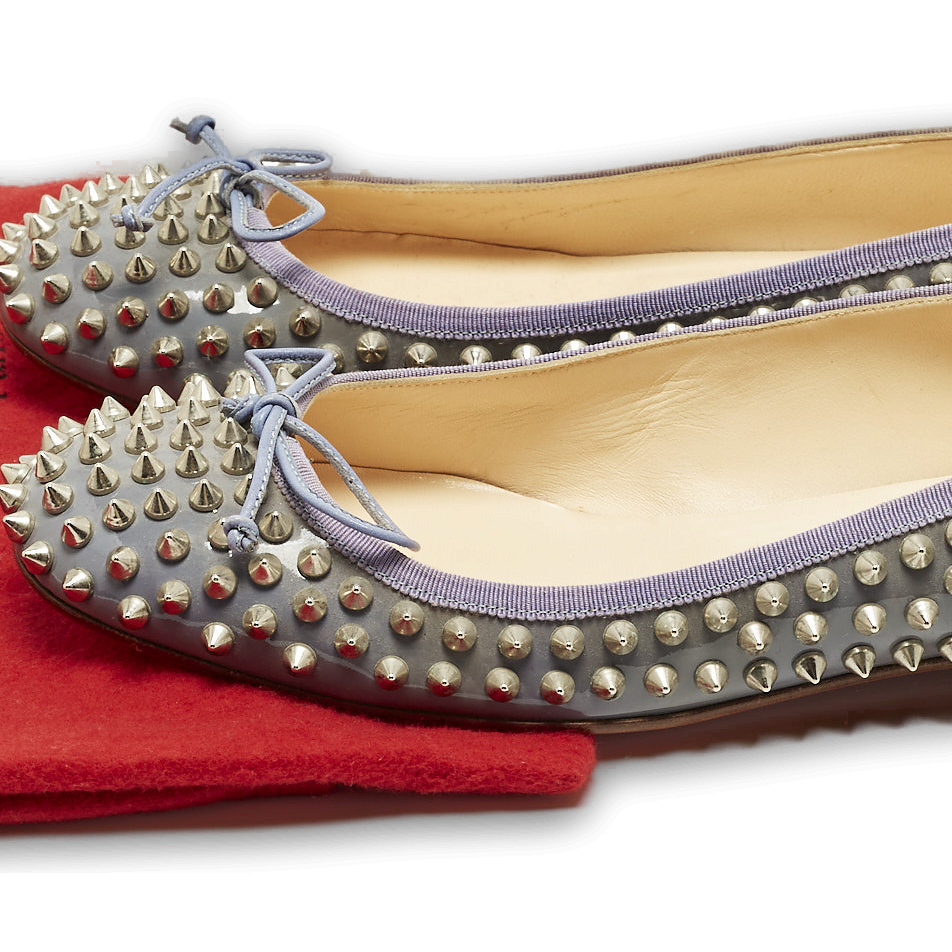 Jane Spike Grey Patent Leather Ballet Flats 1