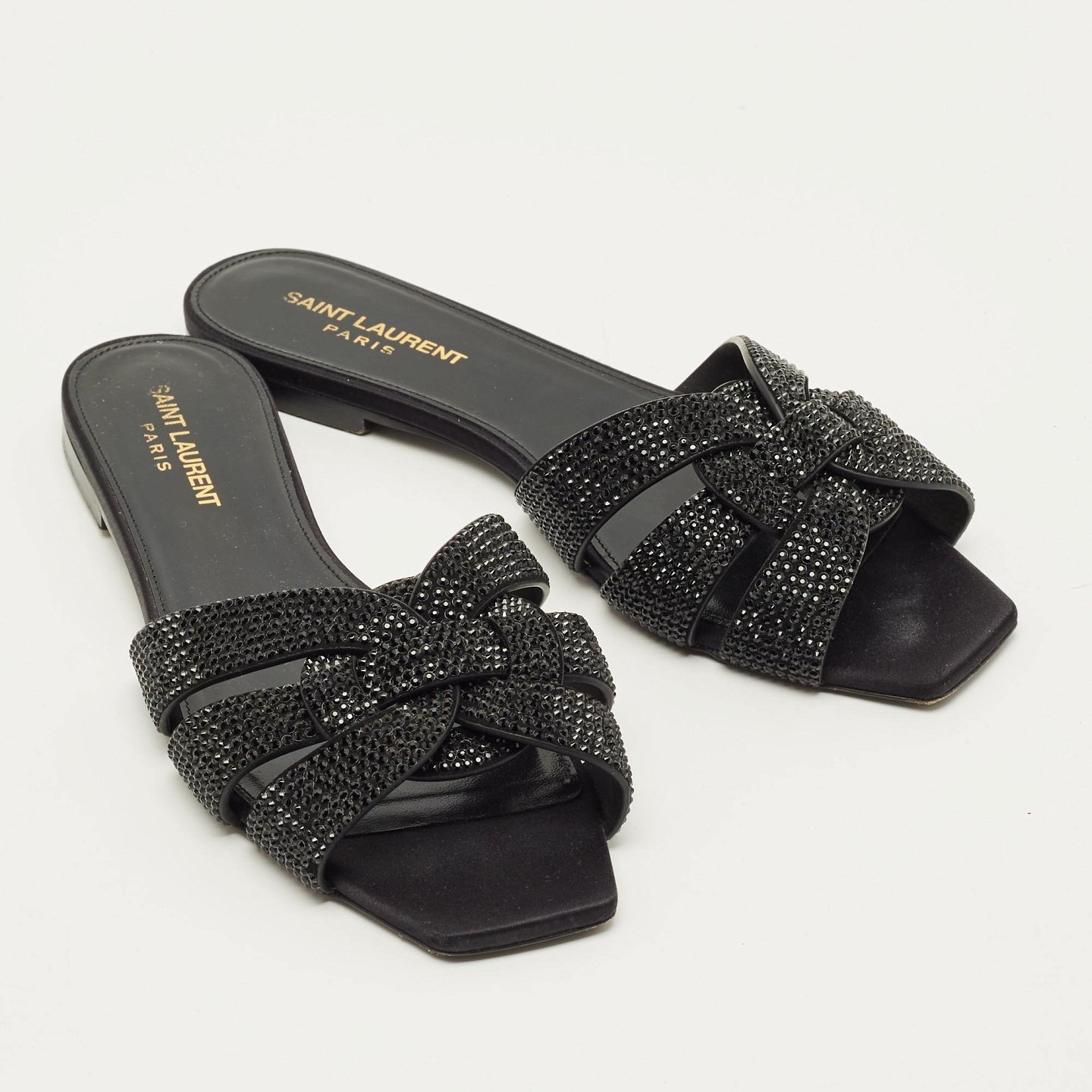 Tribute Black Leather Flat Slides 3
