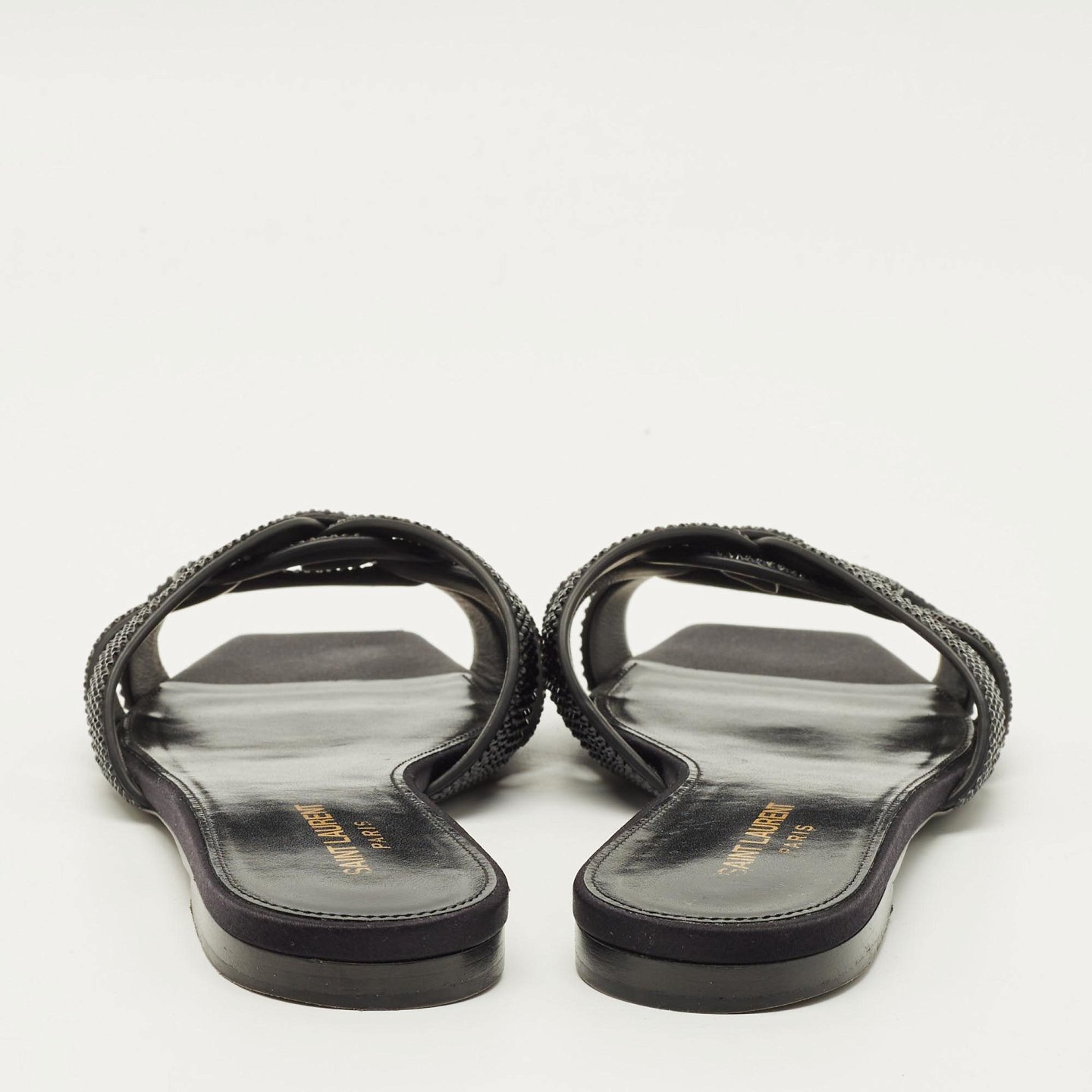 Tribute Black Leather Flat Slides 4