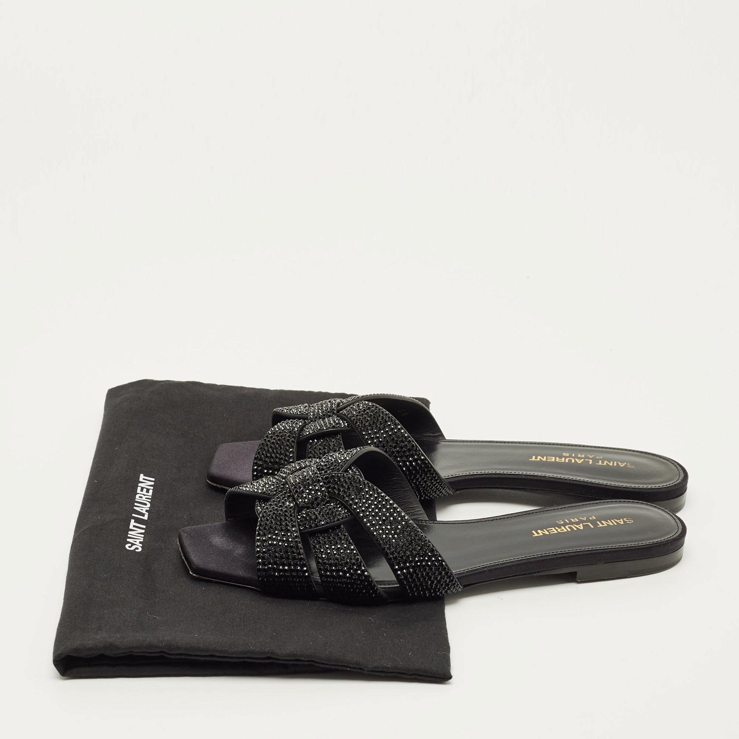 Tribute Black Leather Flat Slides 8