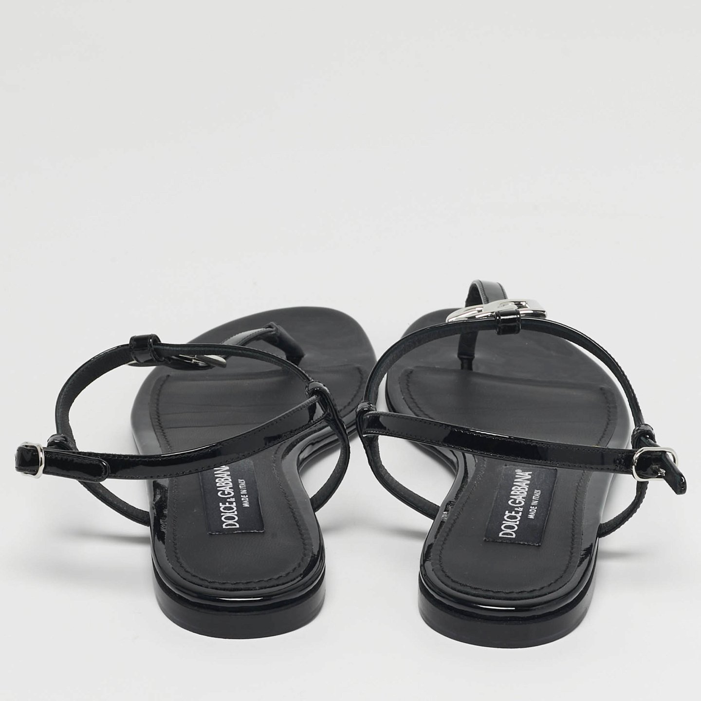DG Logo Black Patent Leather Thong Flats 4