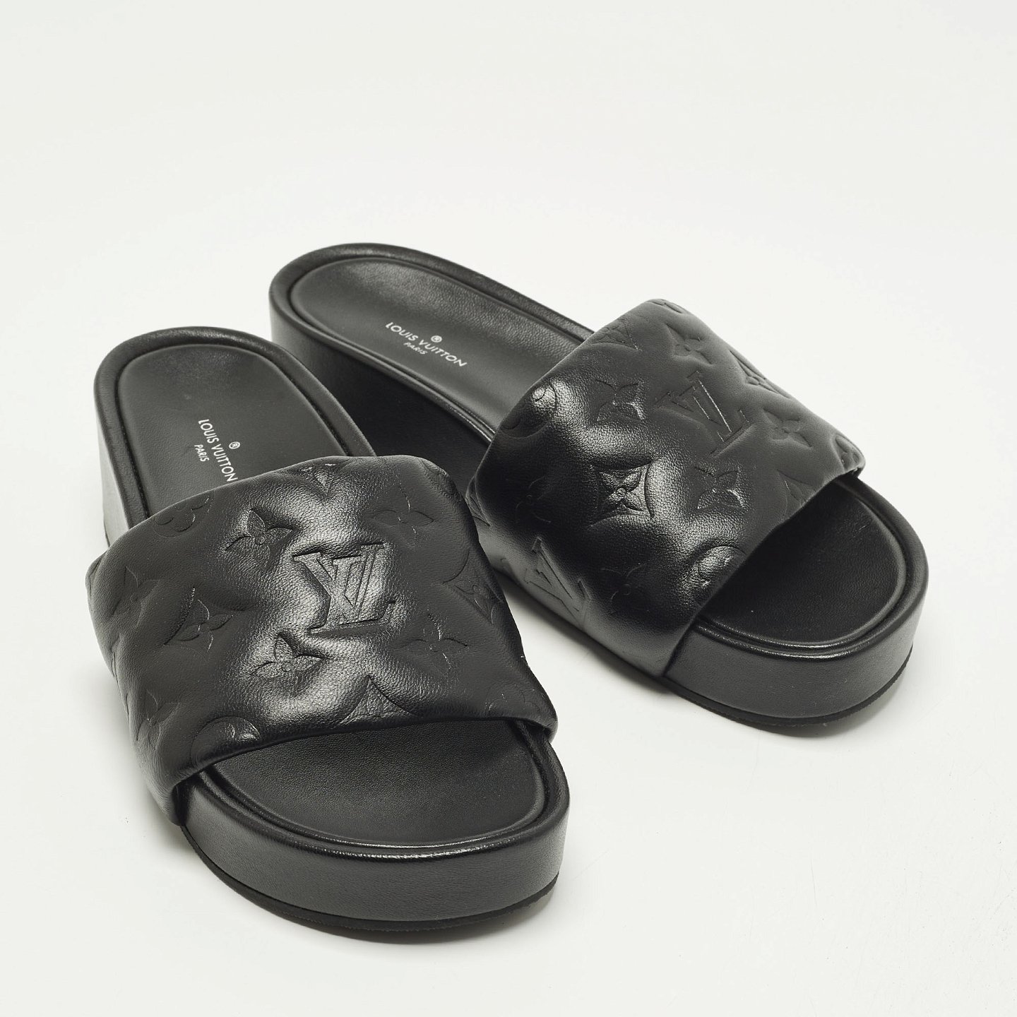 Black Monogram Leather Jumbo Platform Sandals 4