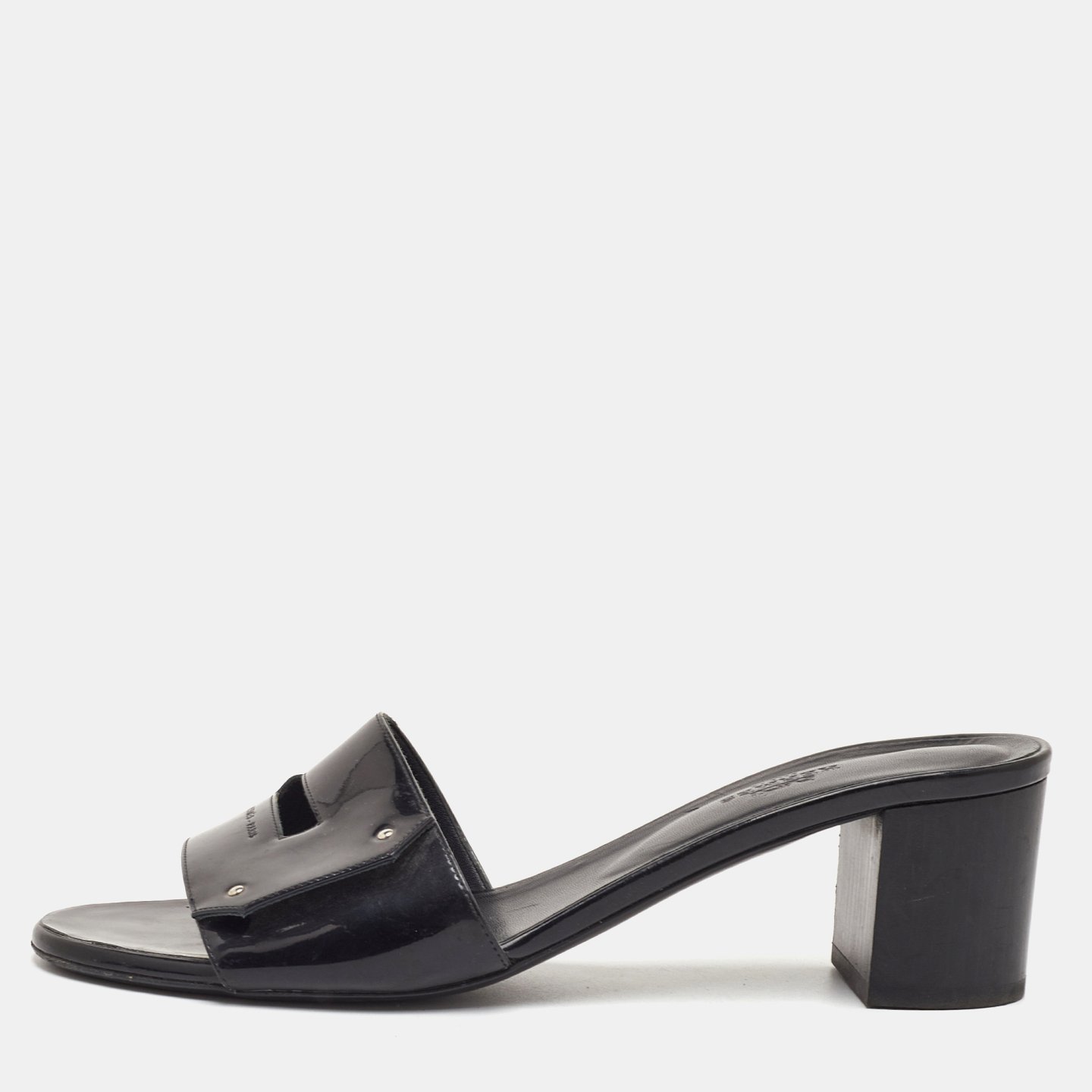 View Black Patent Leather Slide Sandals 1