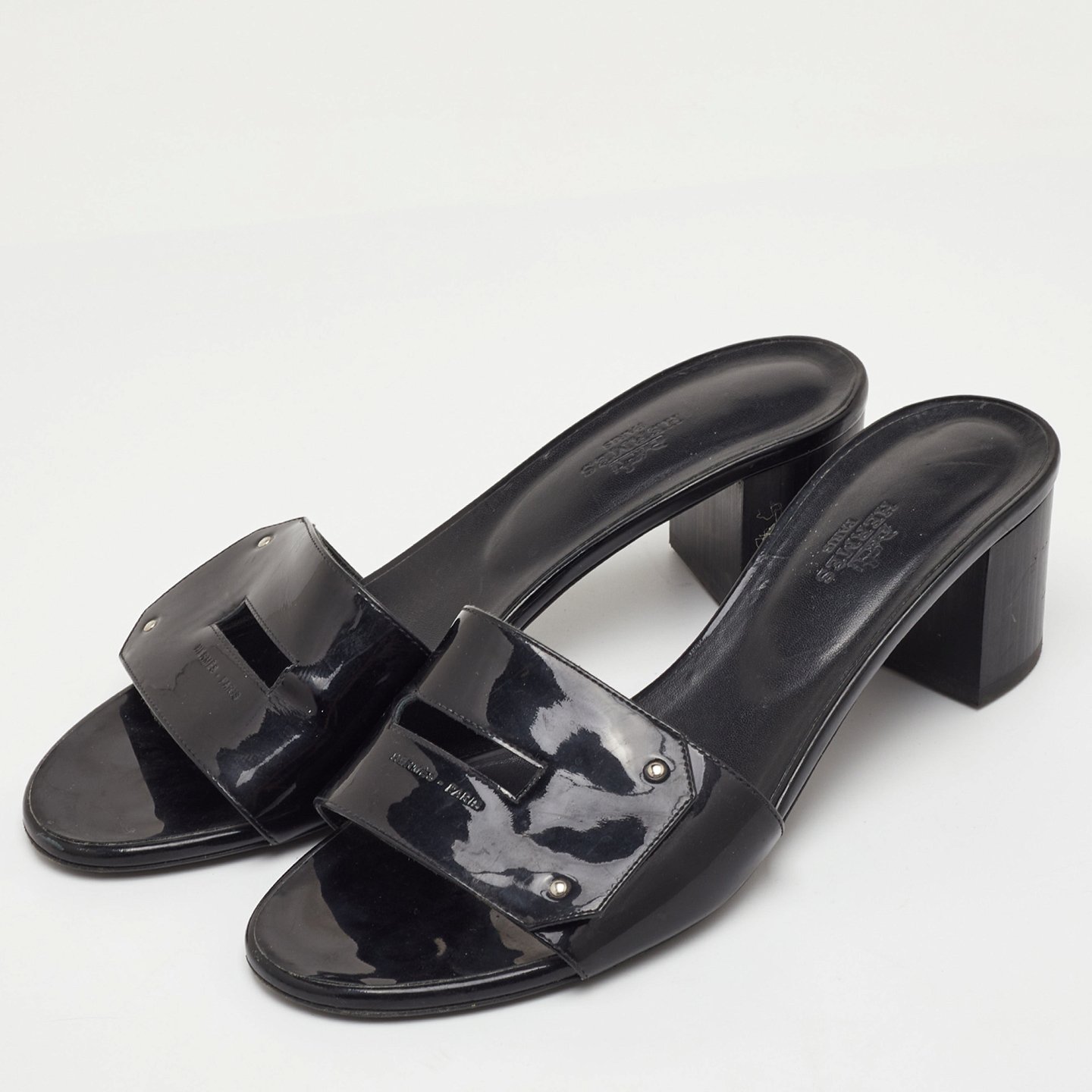 View Black Patent Leather Slide Sandals 2