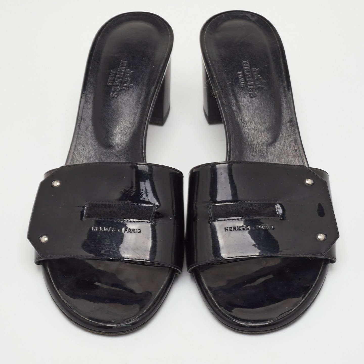 View Black Patent Leather Slide Sandals 3