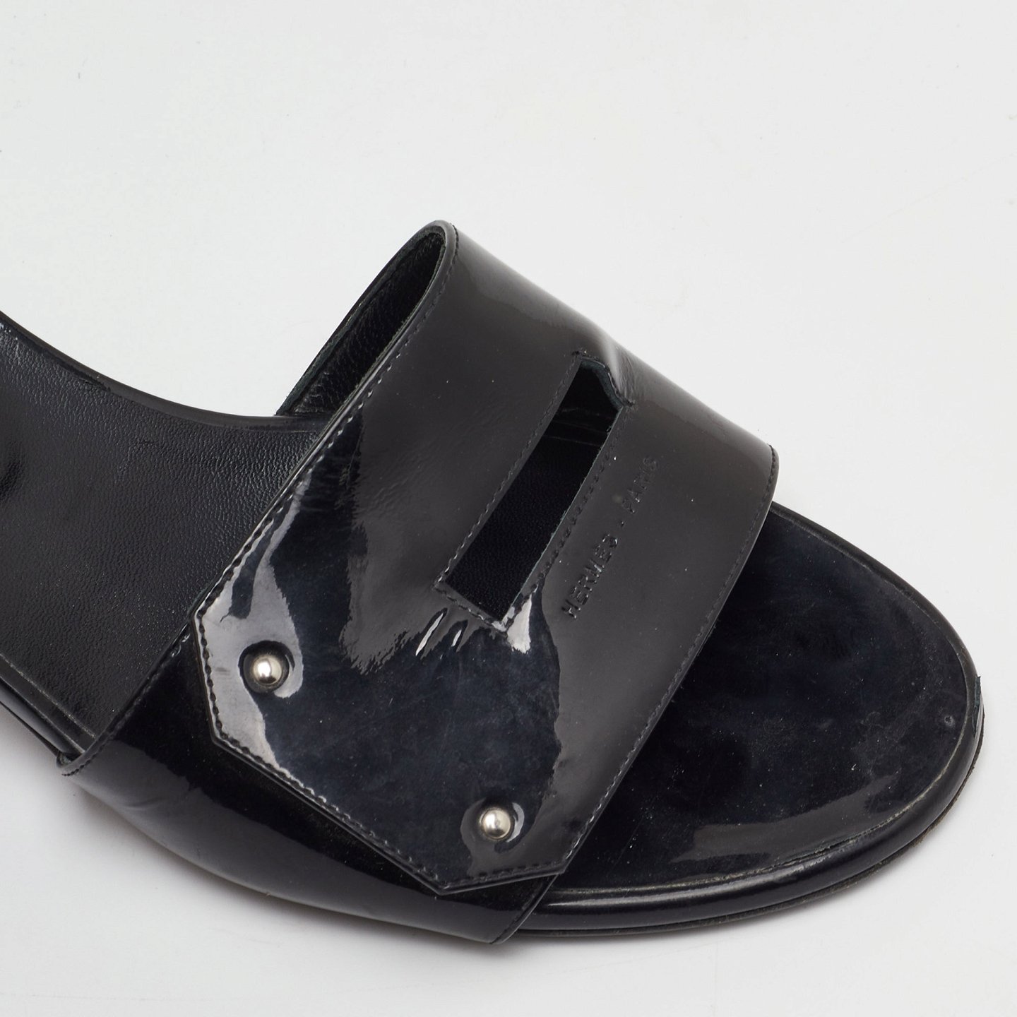 View Black Patent Leather Slide Sandals 10