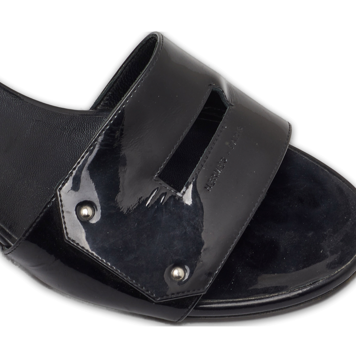 View Black Patent Leather Slide Sandals 11