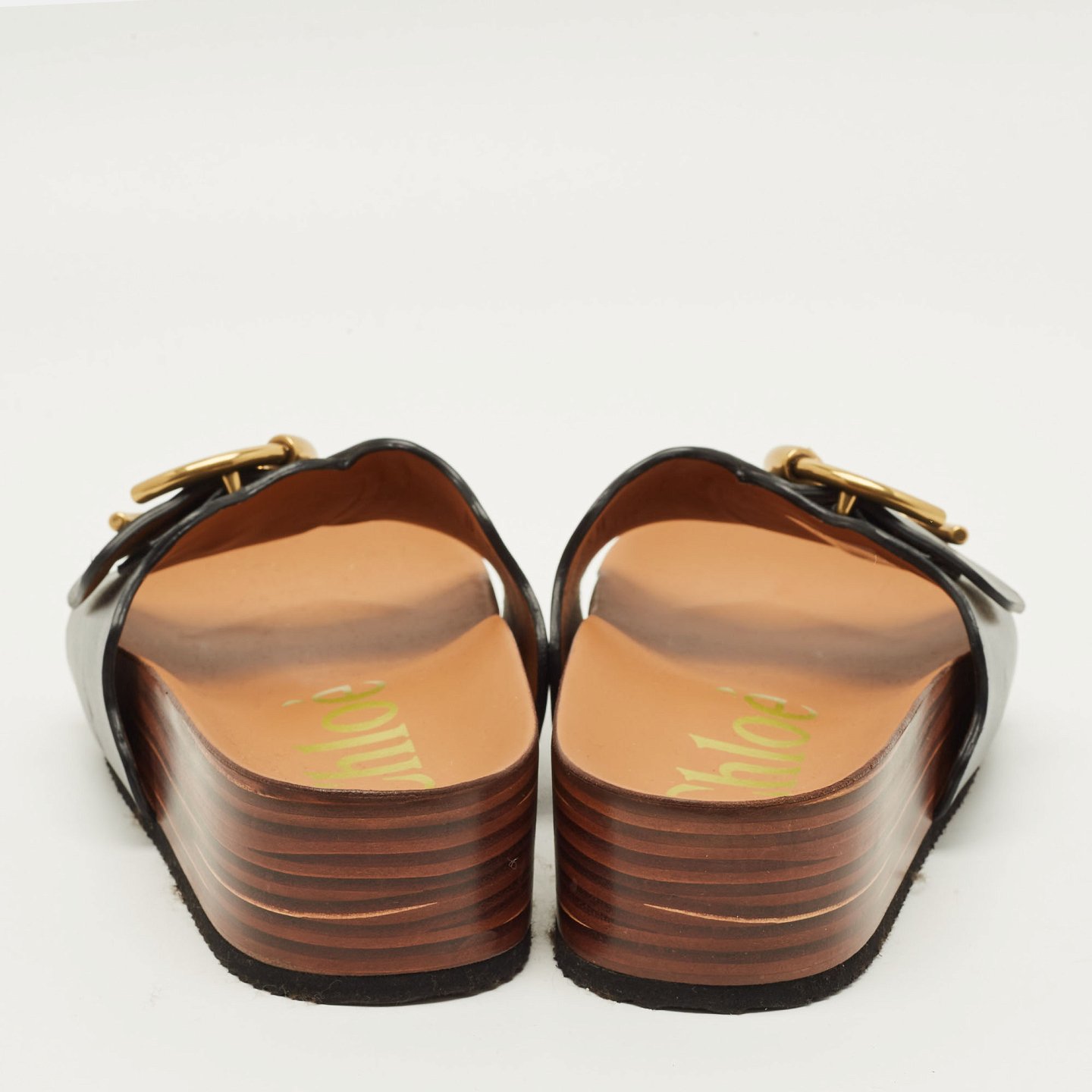 Laurena Scalloped Black Leather Slide Sandals 7