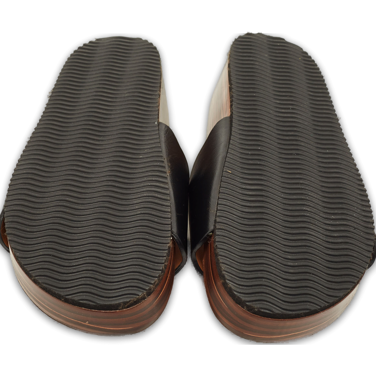 Laurena Scalloped Black Leather Slide Sandals 9
