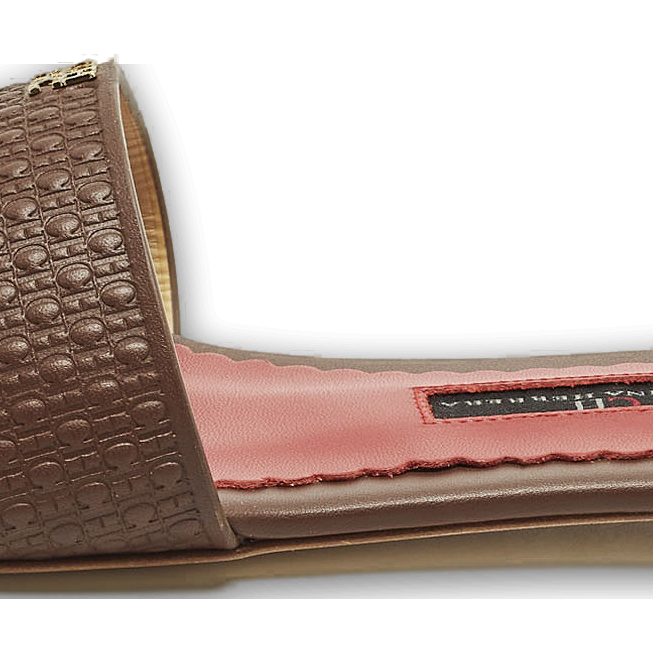 Burgundy Monogram Embossed Leather Flat Slide Sandals 0