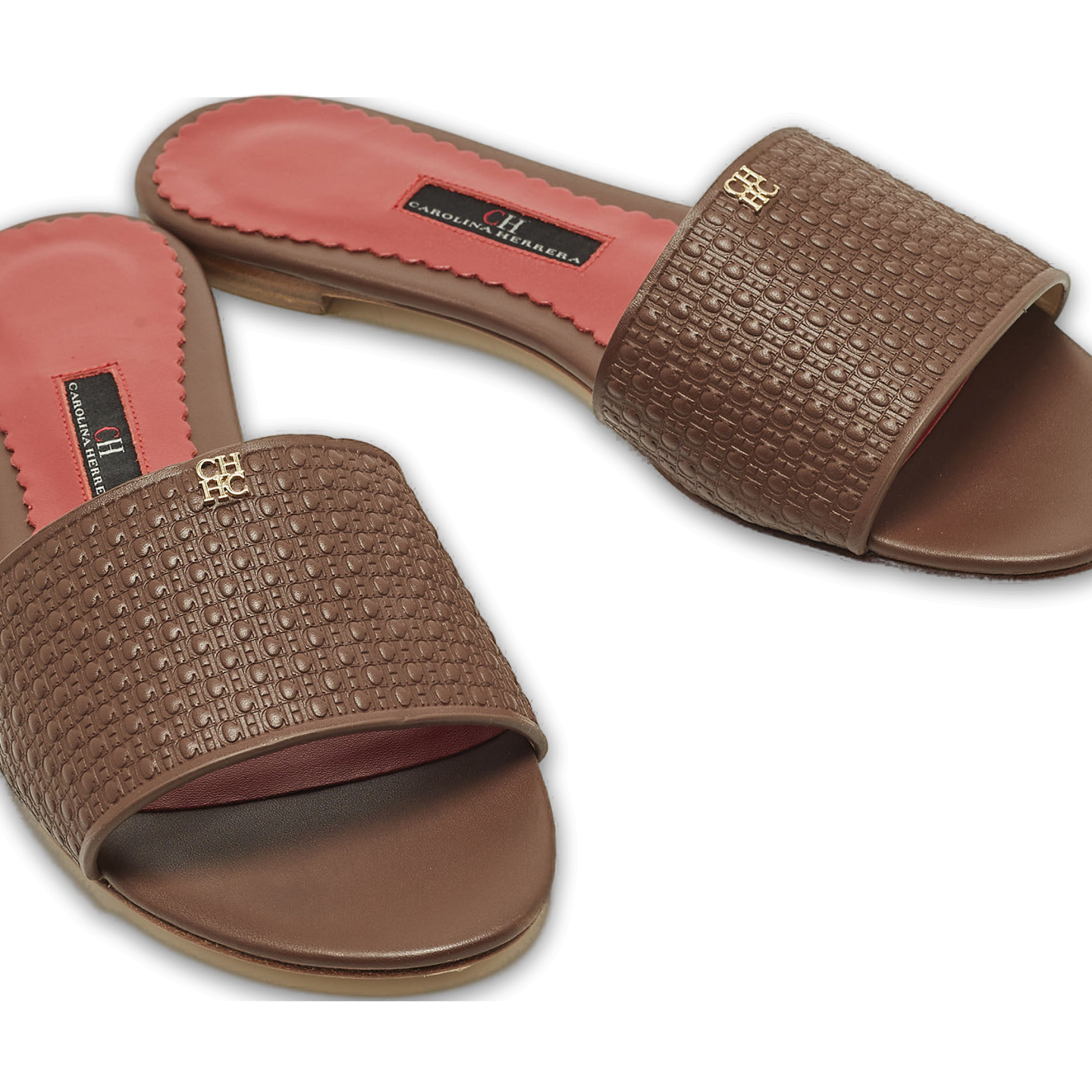 Burgundy Monogram Embossed Leather Flat Slide Sandals 6