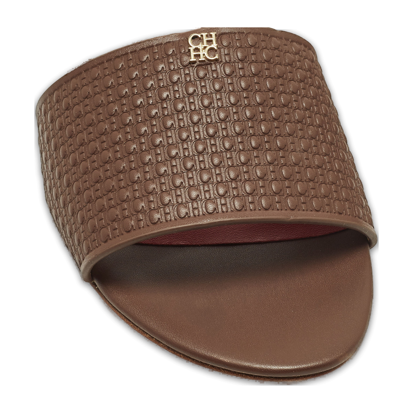 Burgundy Monogram Embossed Leather Flat Slide Sandals 10