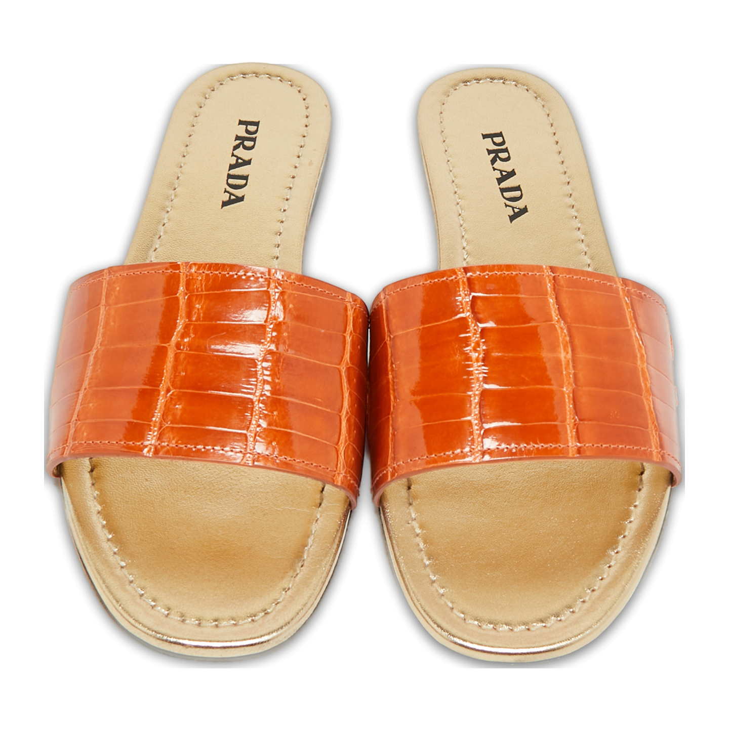 Brown Croc Embossed Leather Flat Slide 0