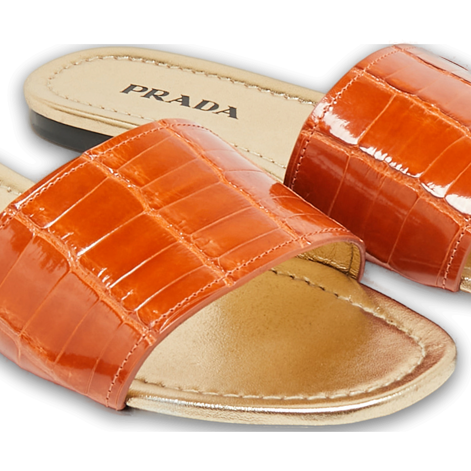 Brown Croc Embossed Leather Flat Slide 5