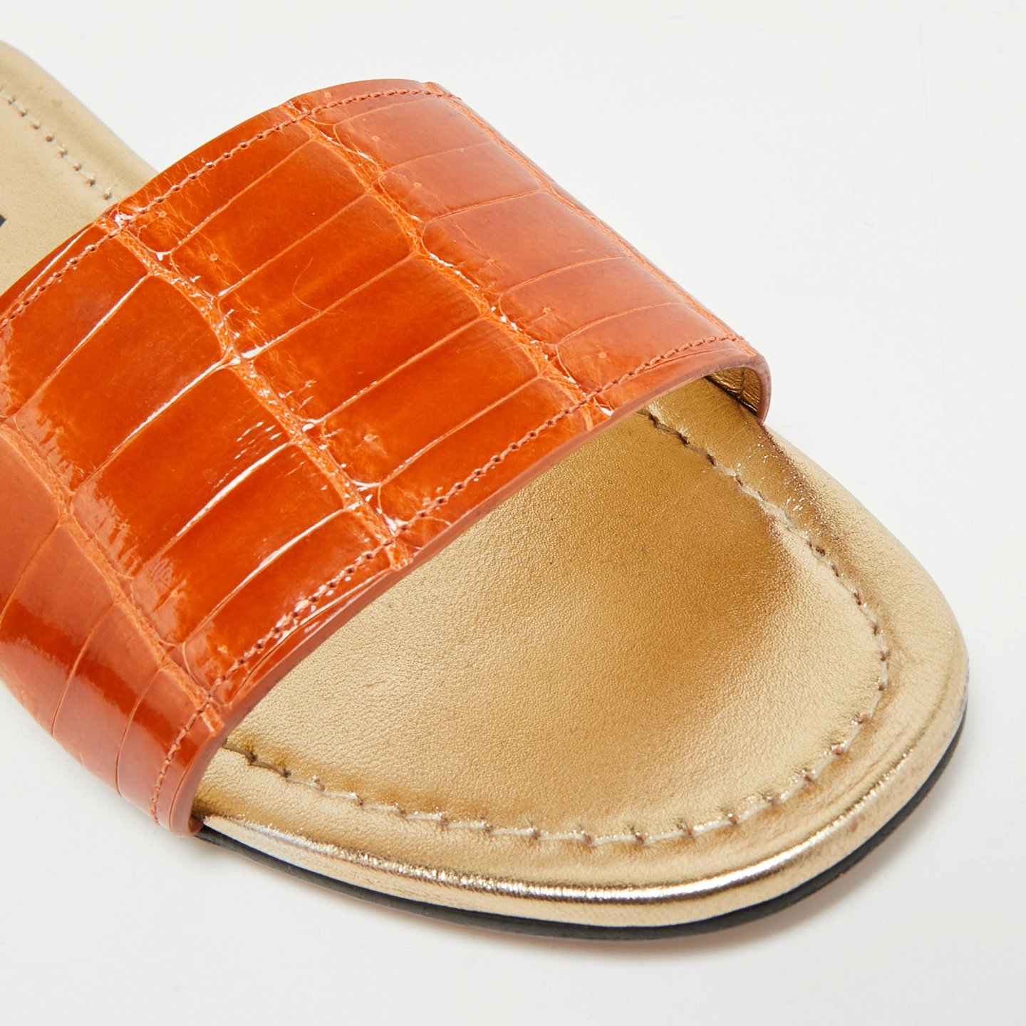 Brown Croc Embossed Leather Flat Slide 6