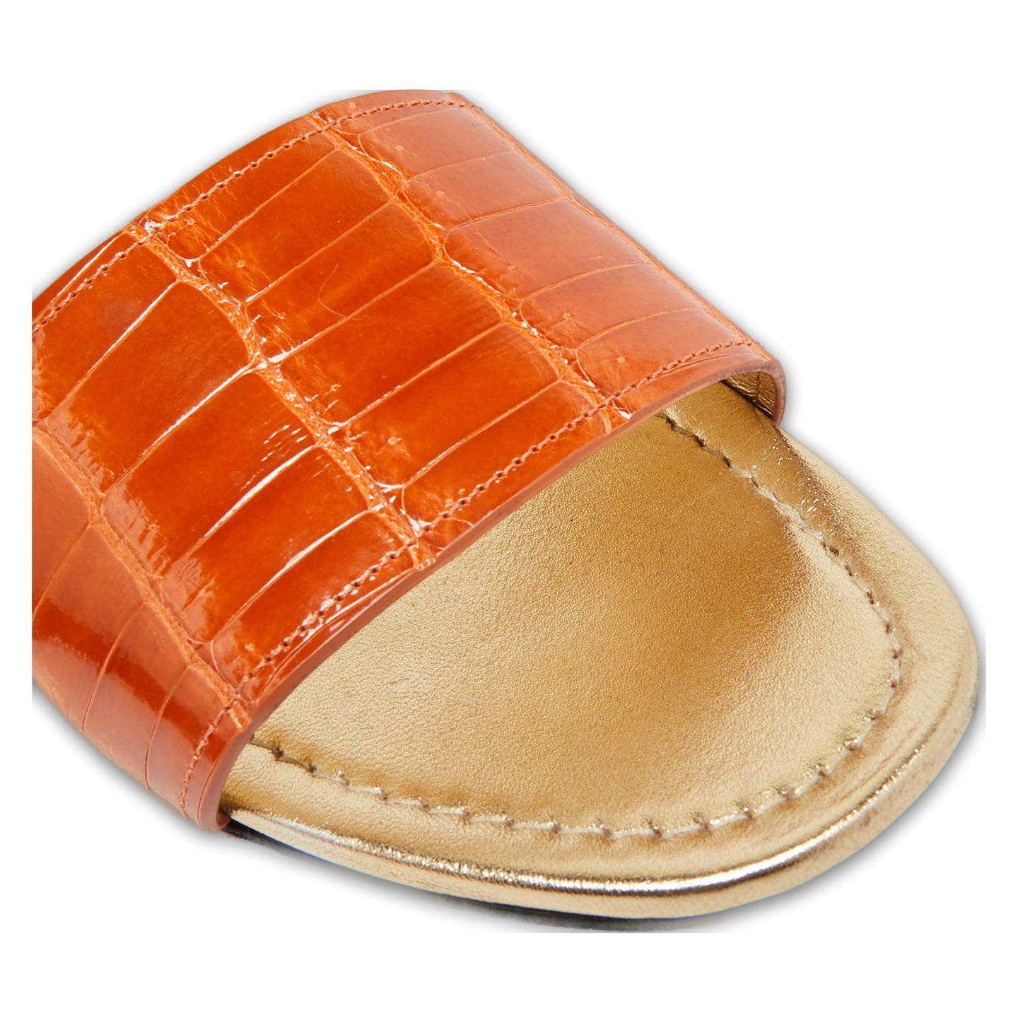 Brown Croc Embossed Leather Flat Slide 7