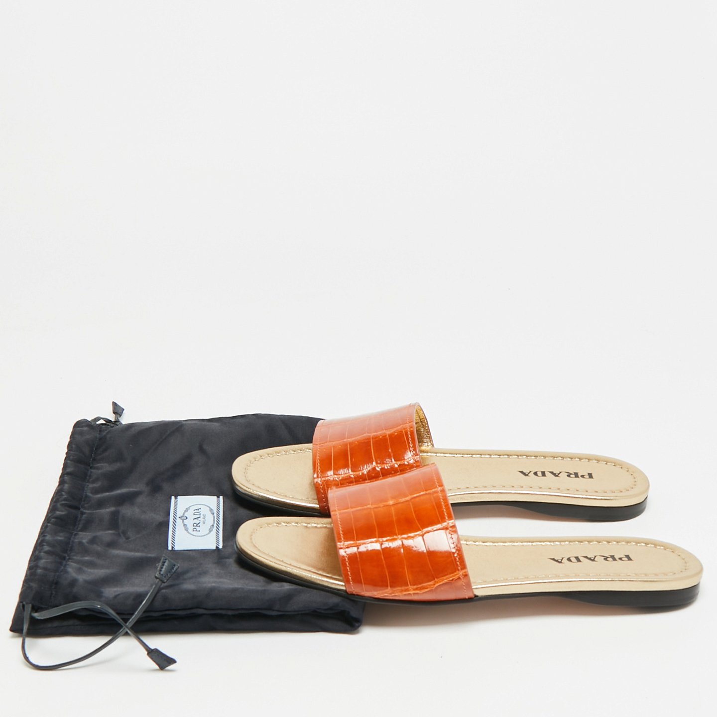 Brown Croc Embossed Leather Flat Slide 9