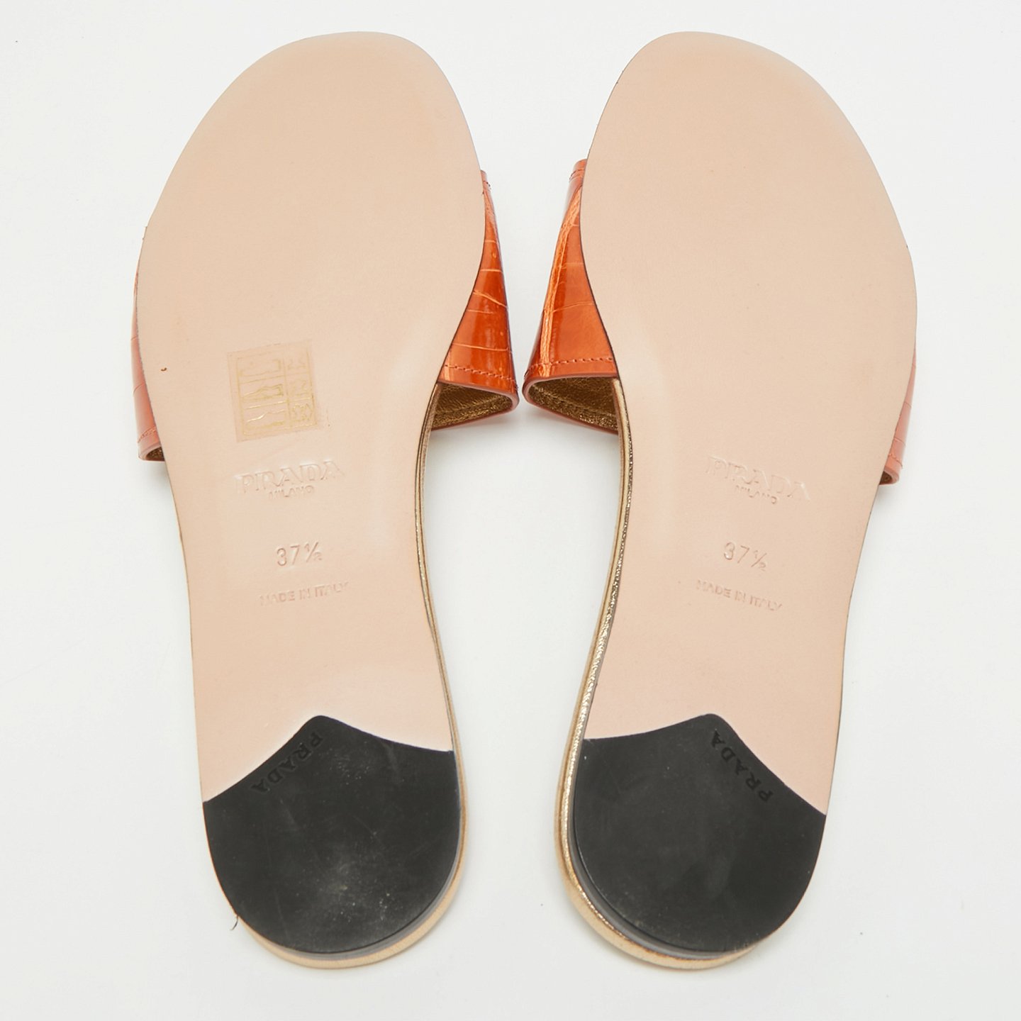 Brown Croc Embossed Leather Flat Slide 10
