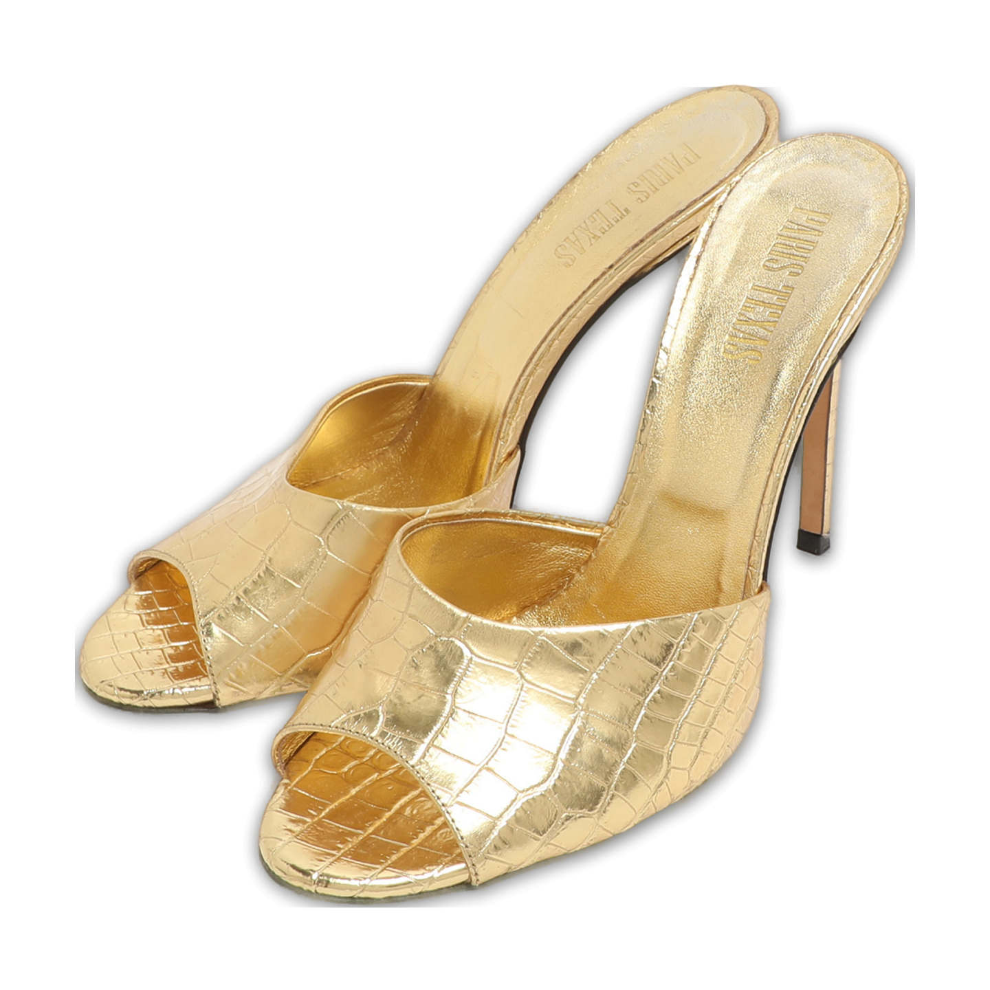 Gold Metallic Faux Croc Effect Leather Slide Sandals 0