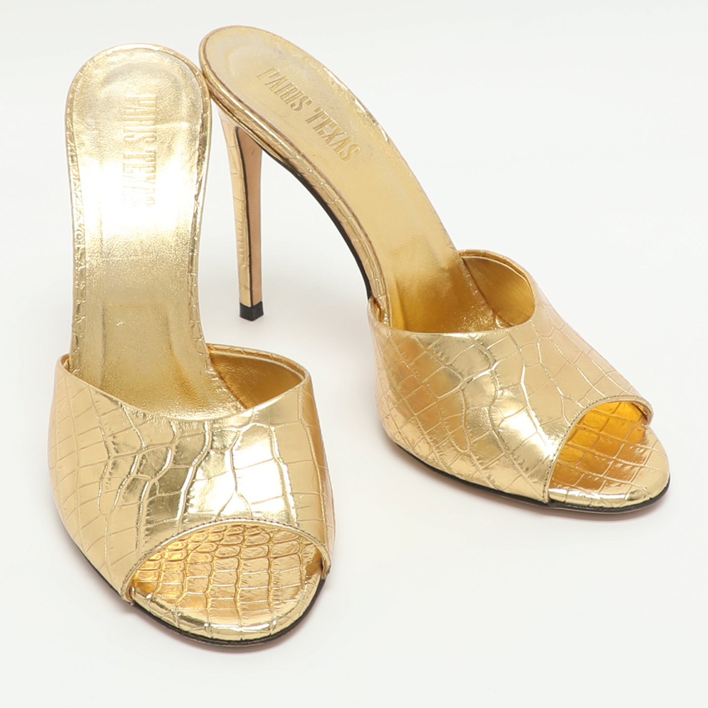 Gold Metallic Faux Croc Effect Leather Slide Sandals 8