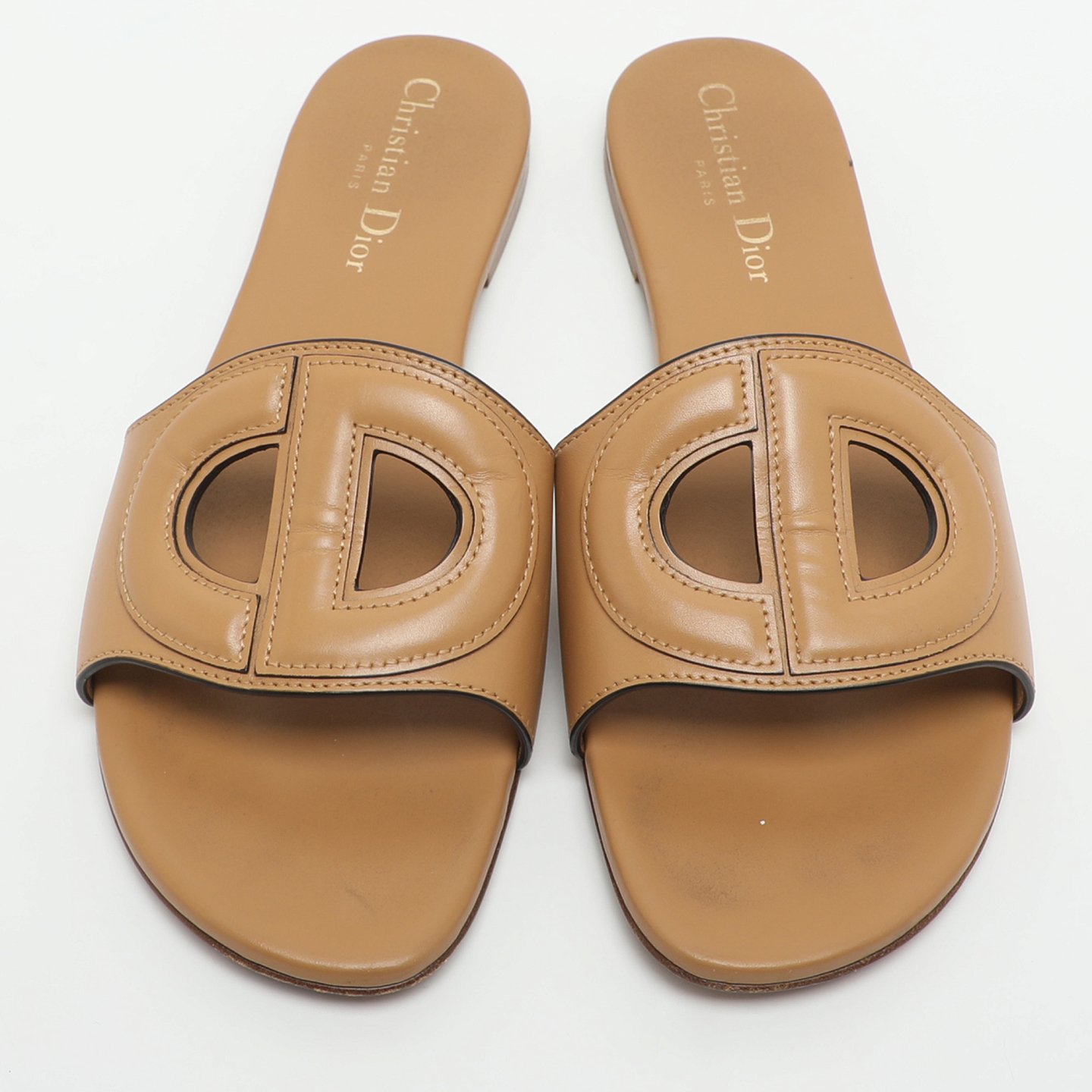 D Club Brown Leather Flat Slides 3