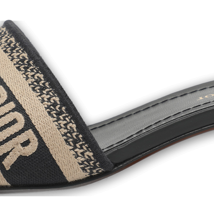Dway Logo Embroidered Blue/Beige Fabric Slide Sandals 0